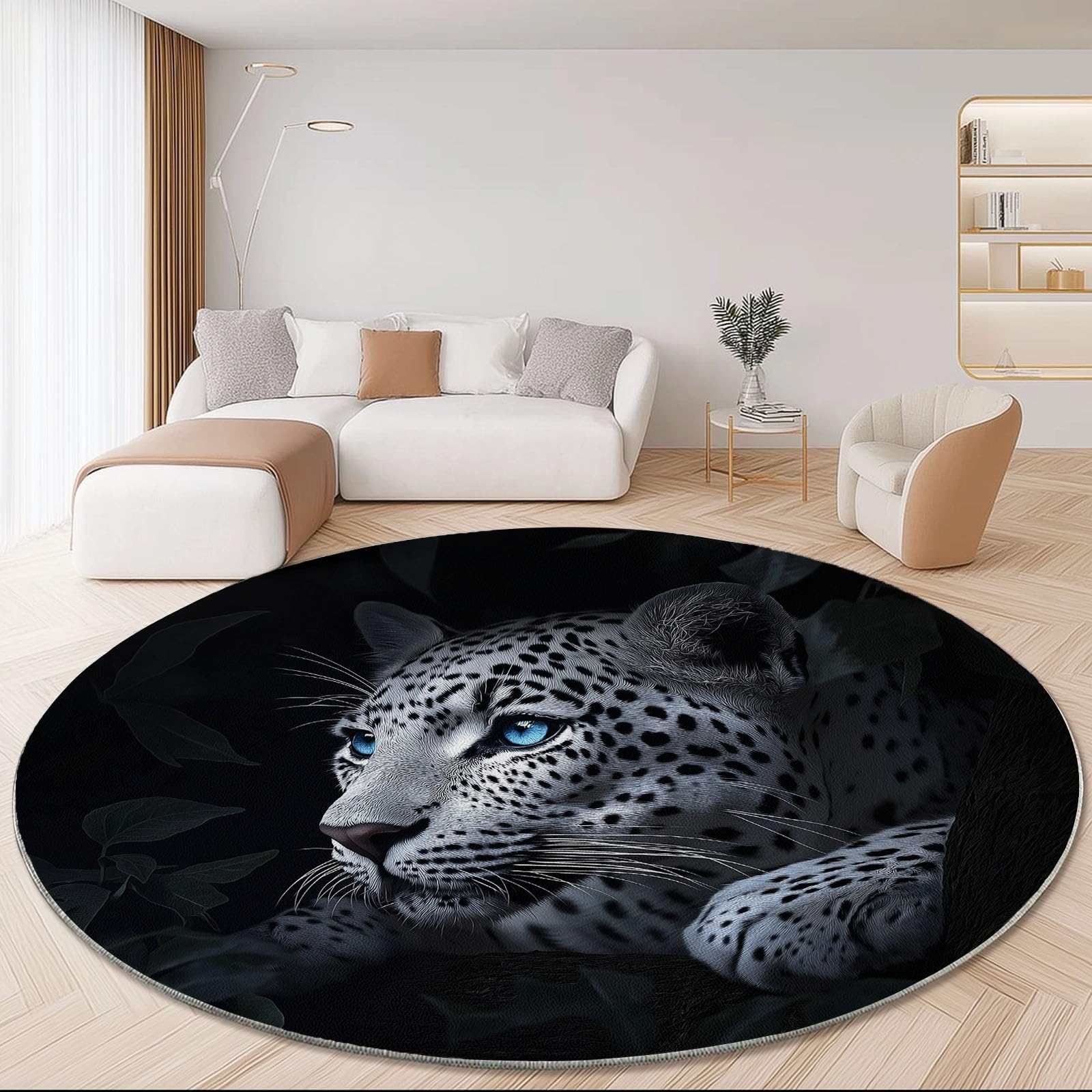 Tappeto rotondo da 210 cm, con stampa close-up leopardata, moderno, antiscivolo, in flanella per interni, lavabile, morbido, per cameretta dei bambini, stanza dei giochi, camera da letto, decorazione