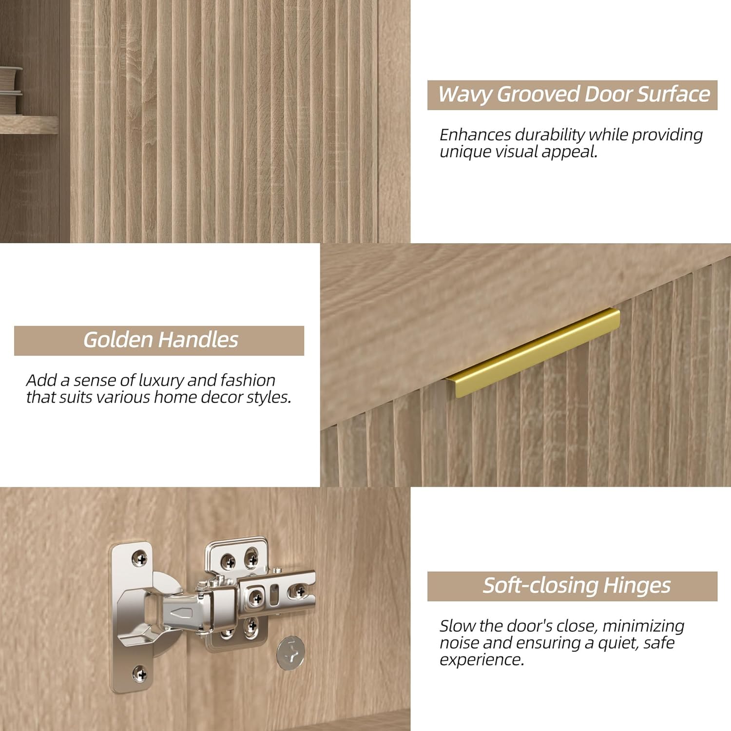 Fluted TV Stand, Entertainment Center for 55/60/65 inch TVs, Mid Century Modern TV Media Console Table with Storage Cabinets, Television Stand for Living Room, Bedroom, Medium,Sunwashed Ash Oak