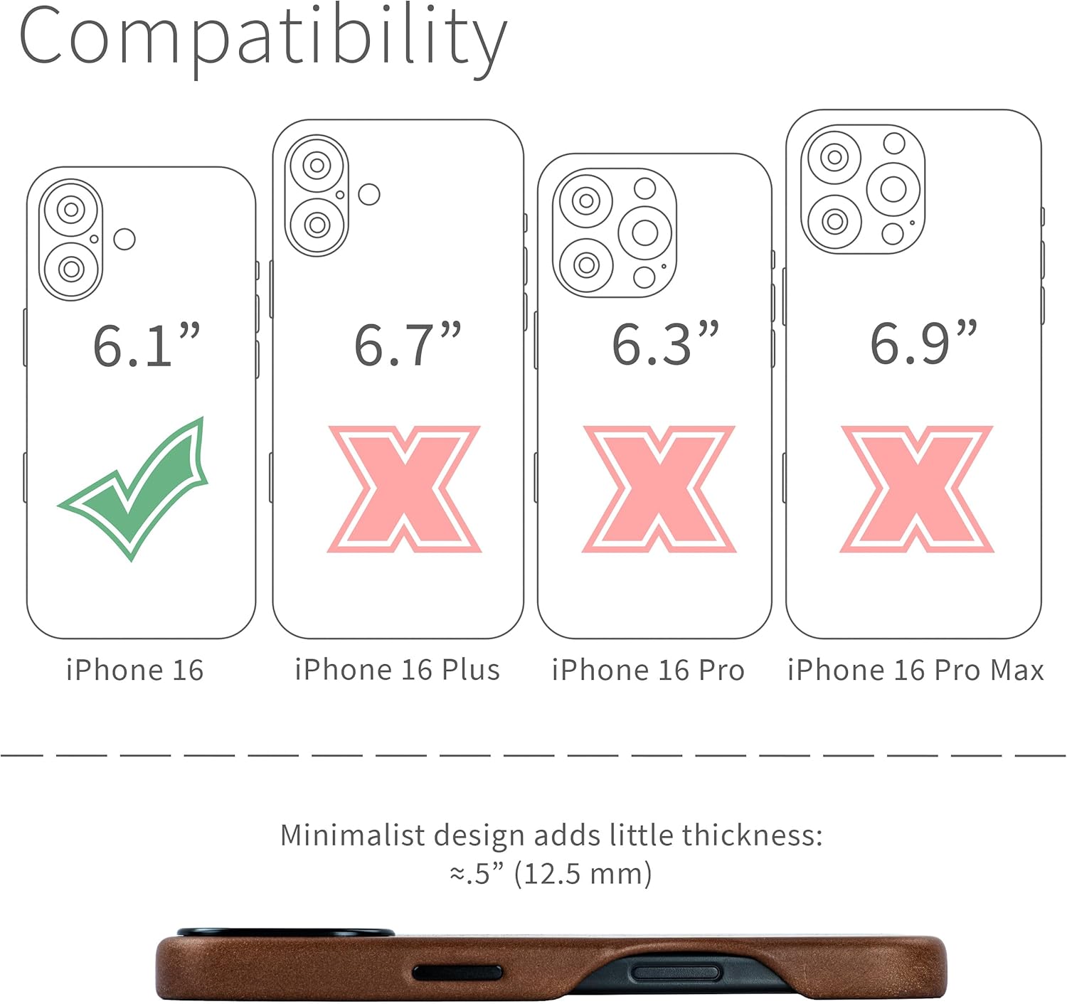 Dockem Genuine Leather Case V2 for iPhone 16 with Full Camera Control Cutout, Compatible with MagSafe (MSGL, Brown) - Image 2