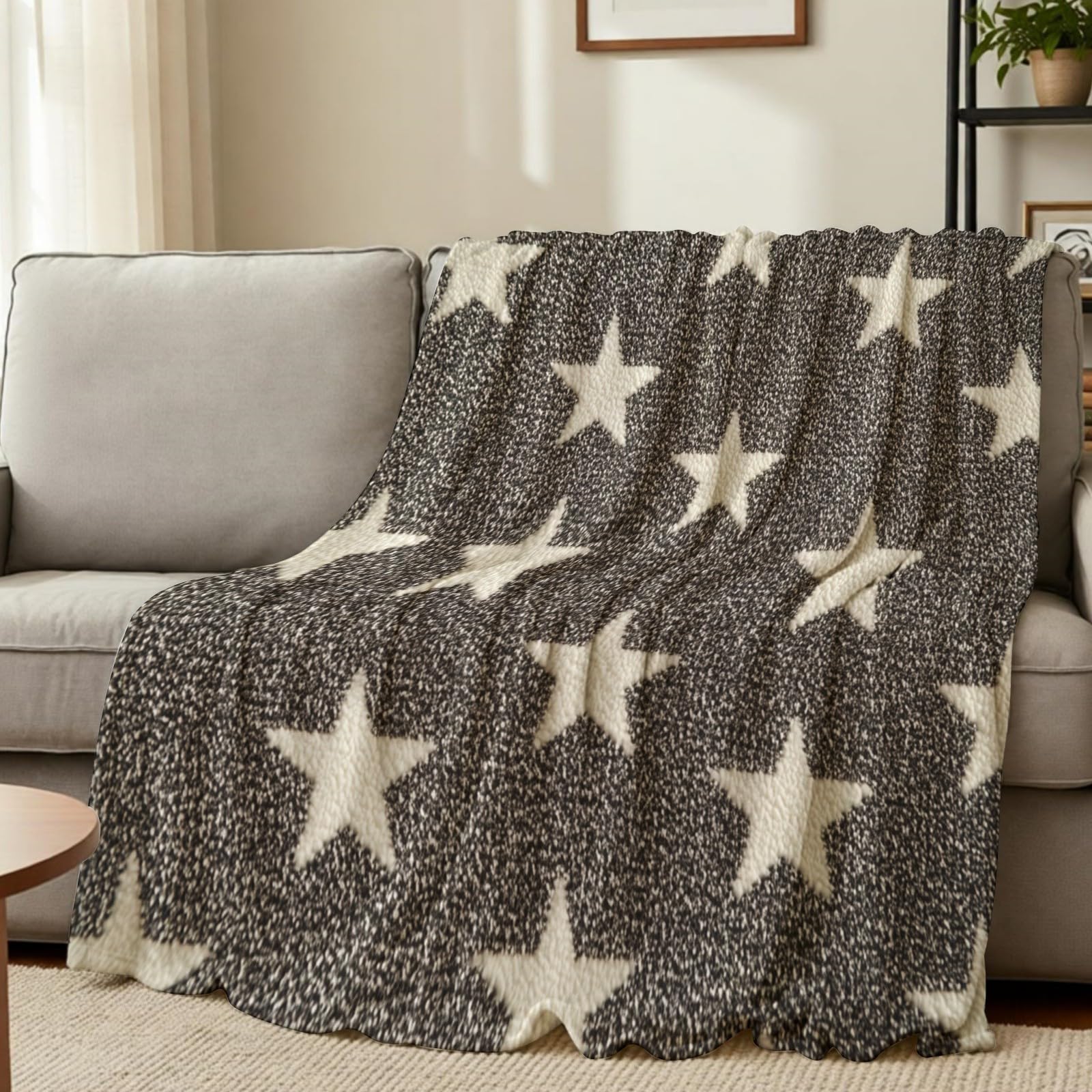 Coperta Morbida motivo a stella 200 x 220 cm, Plaid Caldo in Flanella, Idea Regalo Compleanno per Famiglia e Adulti