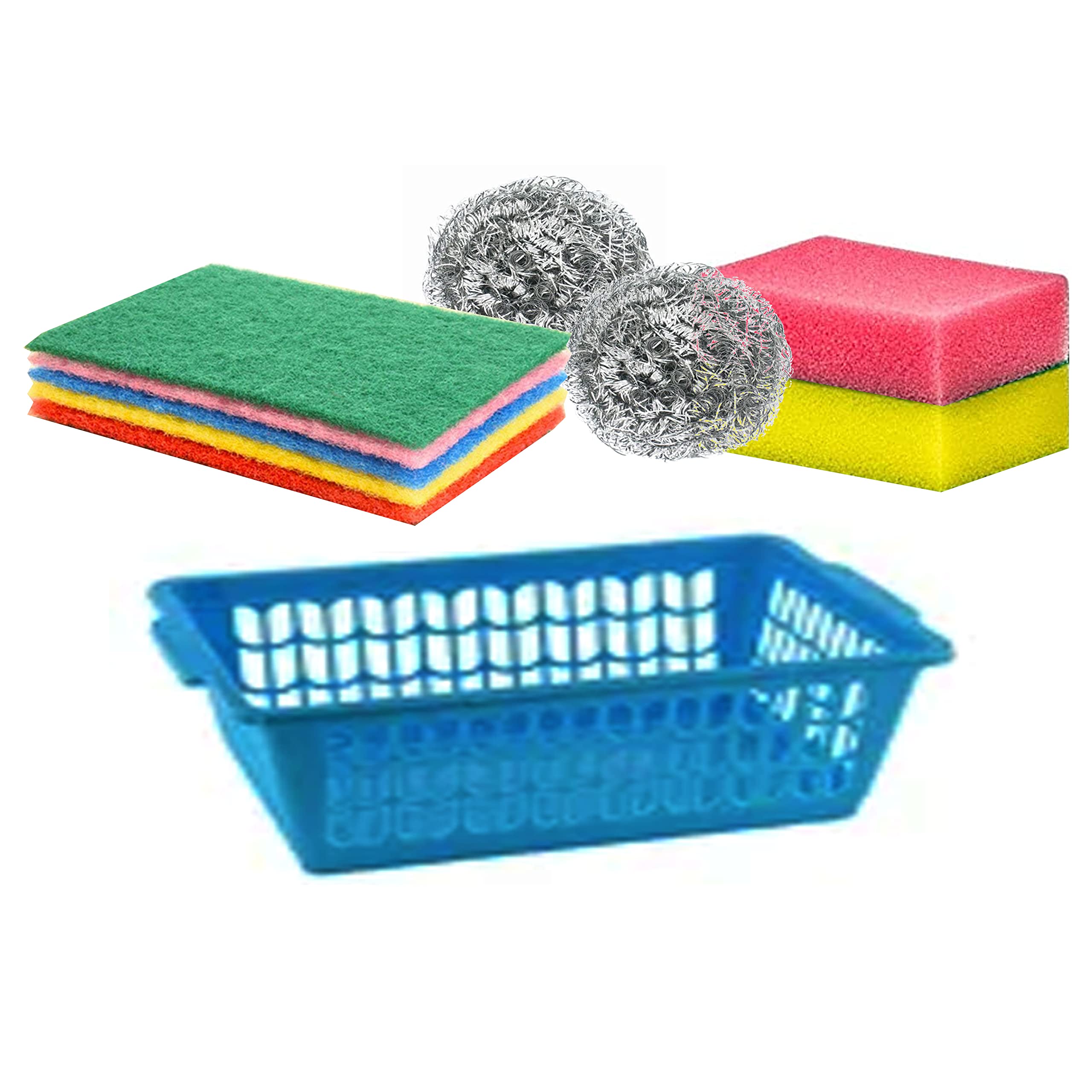 9 Pc Set Sponge Scrubber Basket Scouring Pads Scrub Clean Kitchen Dish Bathroom Sponge Holder Plastic Kitchen Dish Drain Sink Basket Racks with Sponges Clean Bathroom Sink Kitchen Caddy Soap Storage