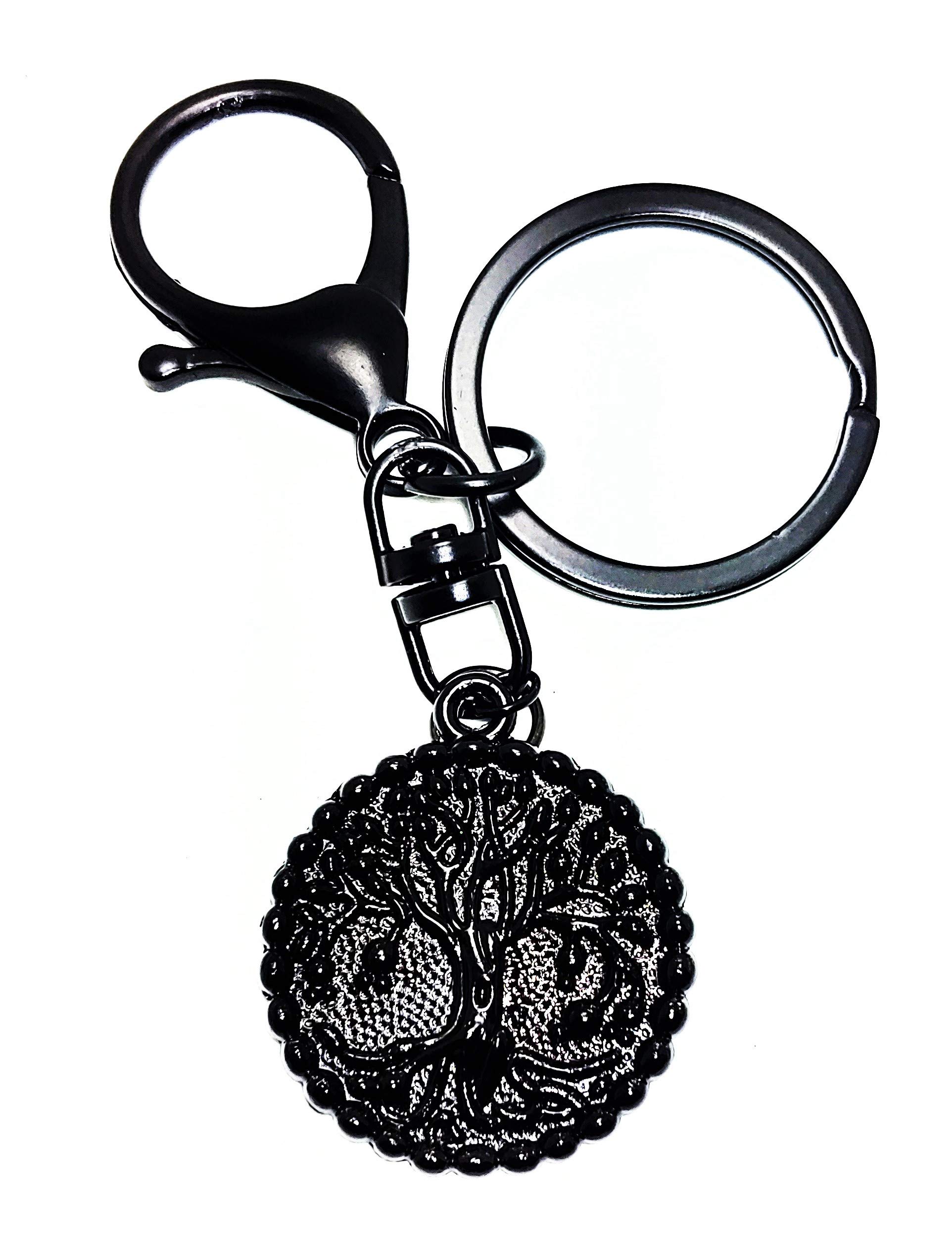 ÉQUILIBRÉ Black Tree of life Keychain Lobster charm Bronze Natural Chakra women girls Jewelry present for Wife Mom Grandma Girlfriend Daughter Teenager Chic Keyring Reiki Fashion Style Swivel Clasp