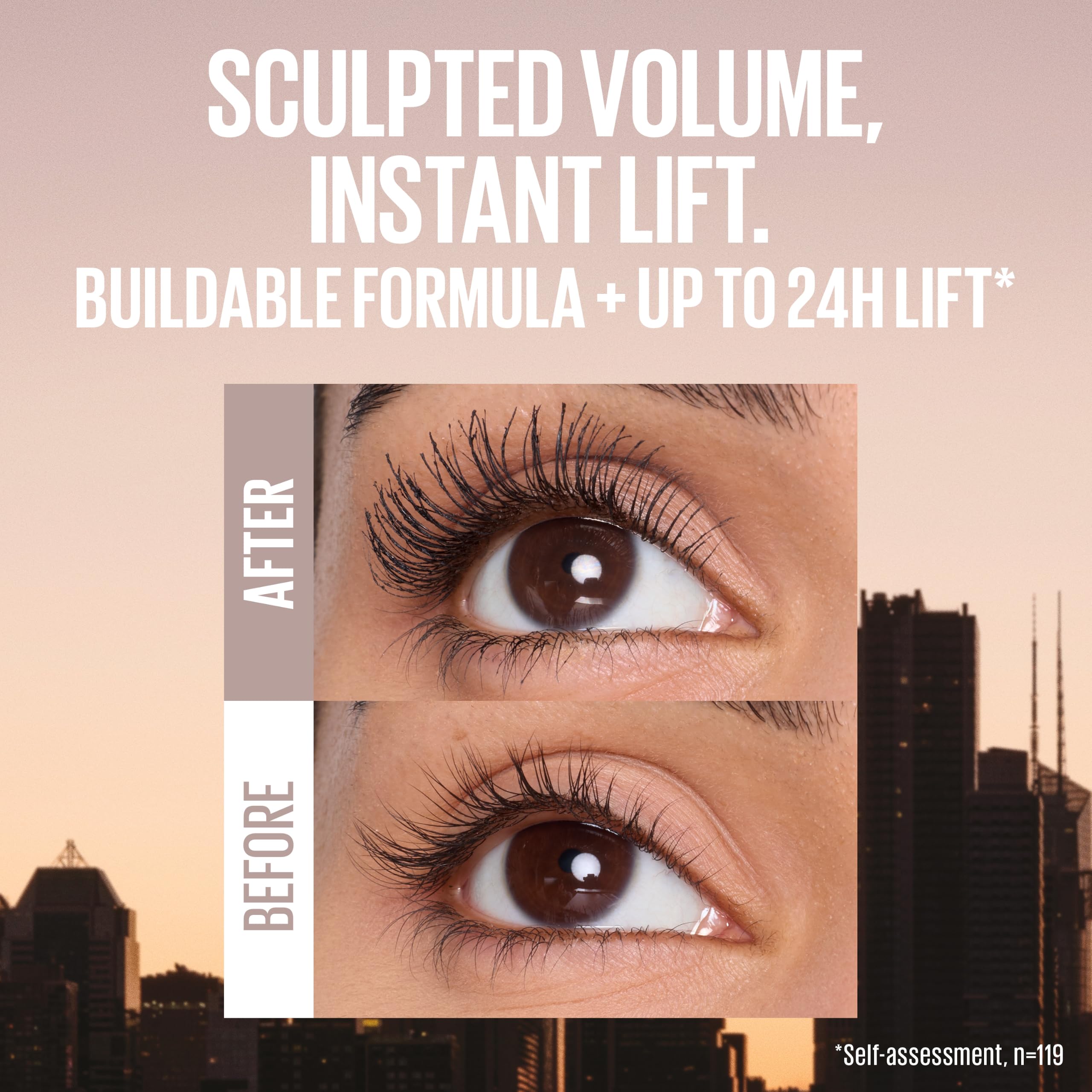 Maybelline New York Body Lash Sensational, mascara zwiększająca objętość, odpowiednia dla wrażliwych oczu, długa trwałość, odporny na rozmazywanie i pot, kolor: czarny,