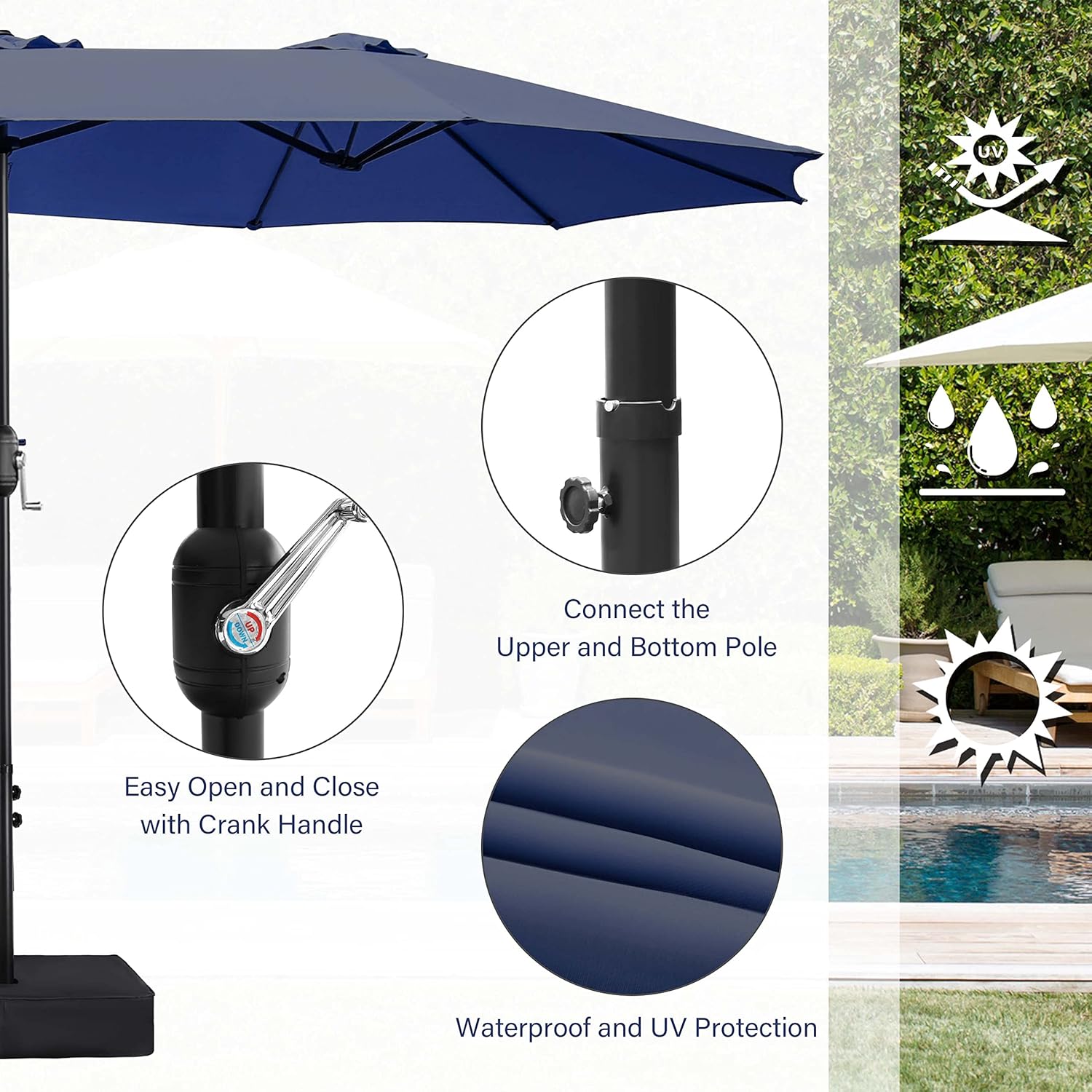 Patio Umbrella - 15 FT Large Outdoor Umbrella for Backyard, Pool & Deck