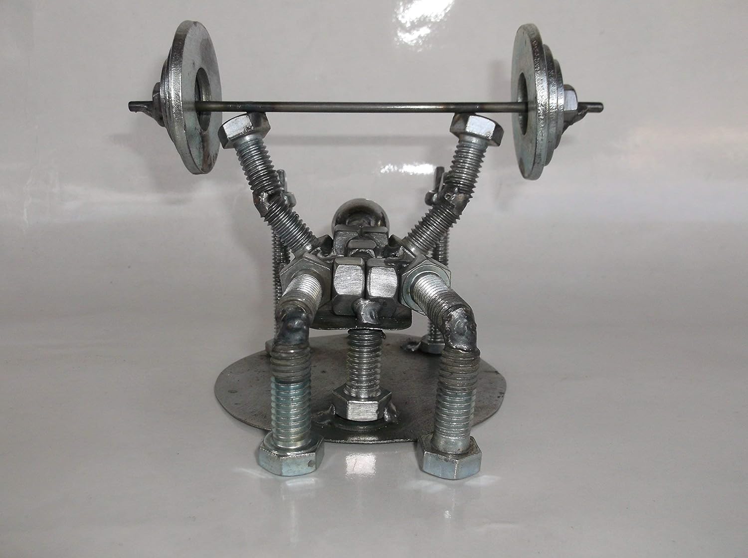 Bench Press, Weight Lifter Metal Bolt Figurine, Miniature Body Builder Athlete