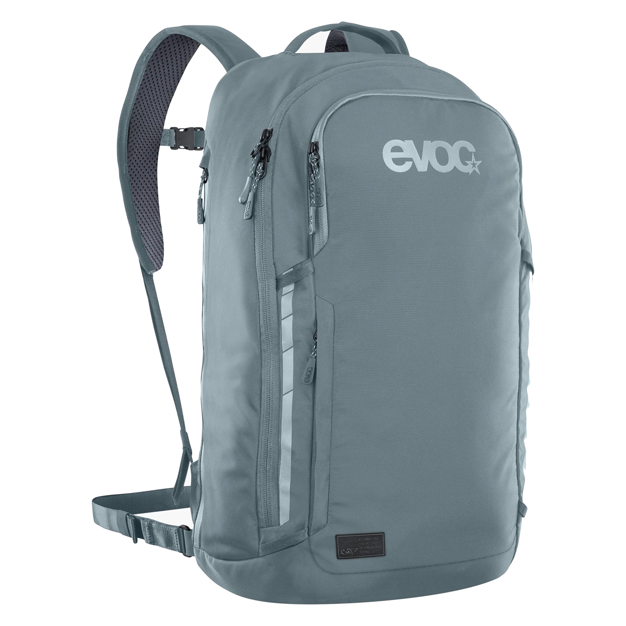 Plecak EVOC COMMUTE 22 (plecak rowerowy, z systemem wentylacji, kieszenią na laptopa, odblaskowy nadruk, waga: 860 g, wymiary: 17 x 28 x 52 cm, pojemność: 22 l), stalowy