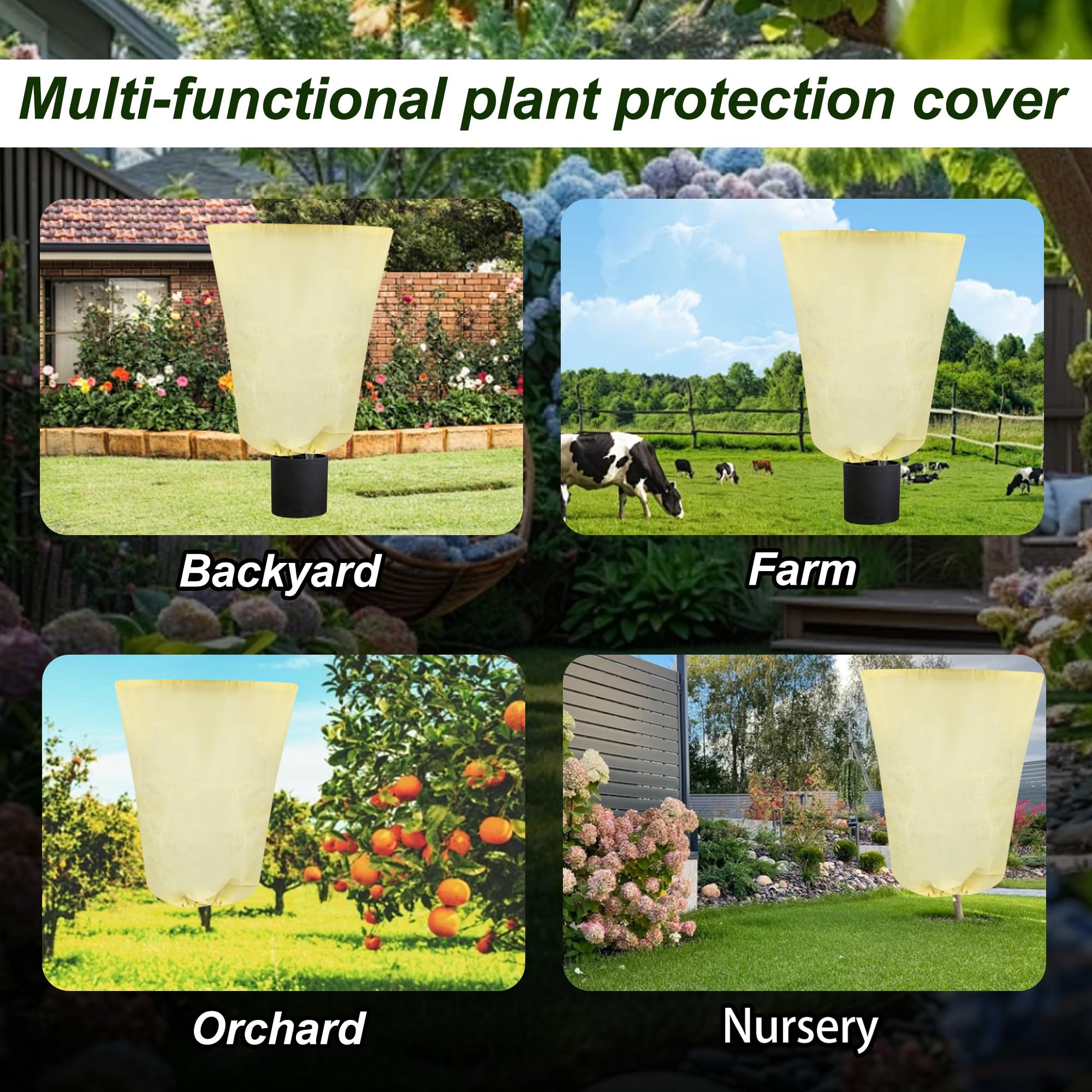 3 PCS Funda para Plantas 180x120cm 85g/m², Malla Antiheladas con Cremallera y Cordón, Manta Termica Plantas Resistente y Reutilizable, Cubre Plantas Invierno para Árboles y Arbustos