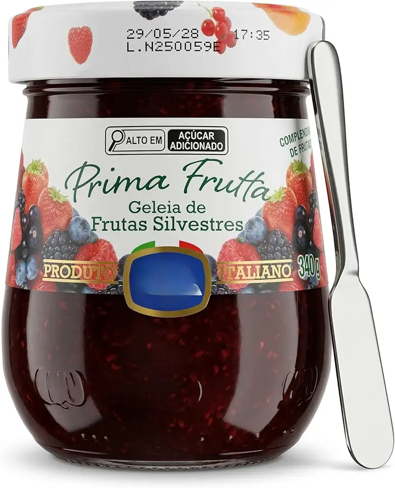 Geleia Premium Receita Italiana de Frutas Vermelhas 340g – 50% Fruta, Importada, Textura com Pedaços de Frutas, Ideal para Torradas, Pães, Sobremesas e Café da Manhã Gourmet – Não Contém Glúten