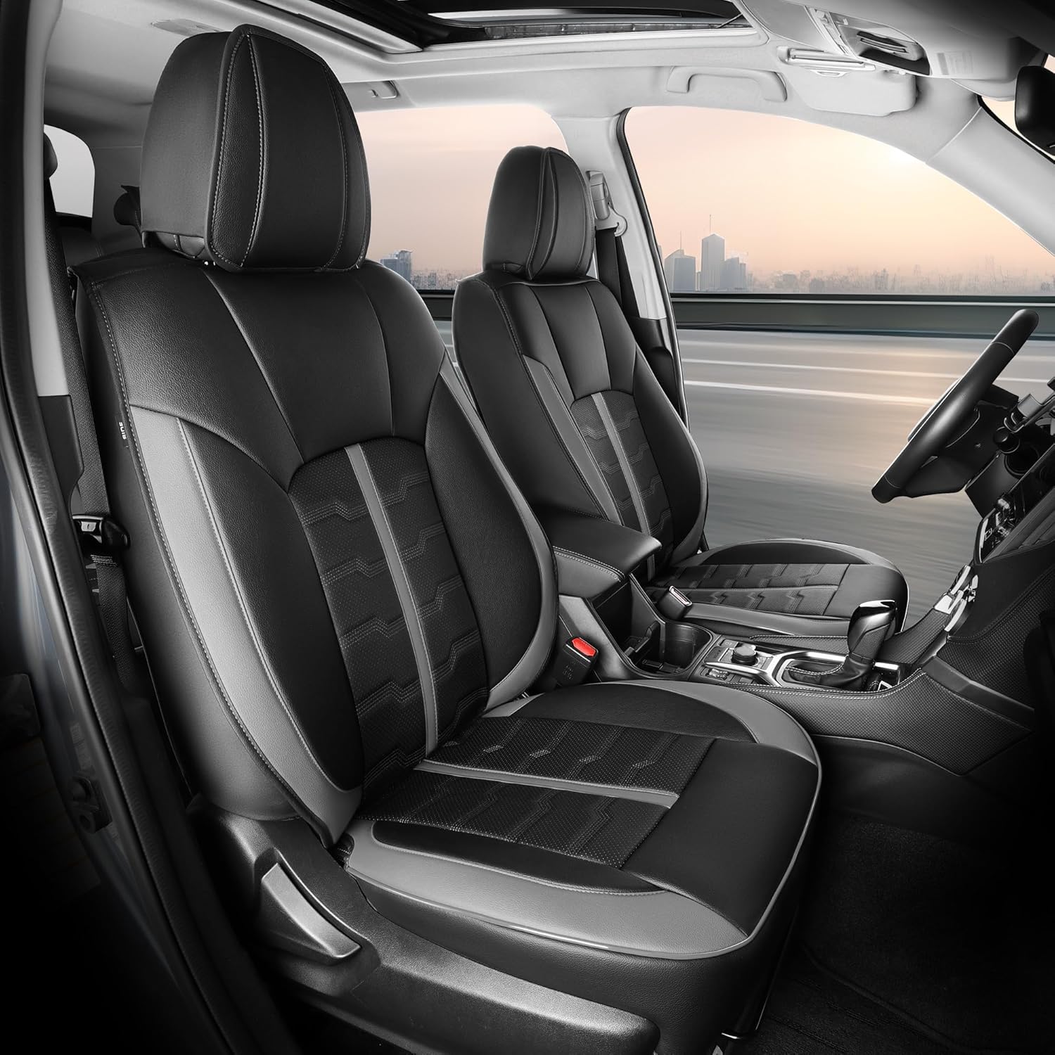 Seat Covers for Subaru Crosstrek Outback Forester 2014-2026, 4-Layer Waterproof Leather, Full Coverage with Airbag Support, Full Set, Black Gray