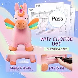 EVERICH TOY Bouncy Horse Unicorn Toys, Inflatable Bouncing Animal Hopping Toys, Outdoor Indoor Ride on Bouncer, Boys Girls Birthday Gift for 18 Month 2 3 4 5 6 Year Old Kid- Plush Unicorn Toy