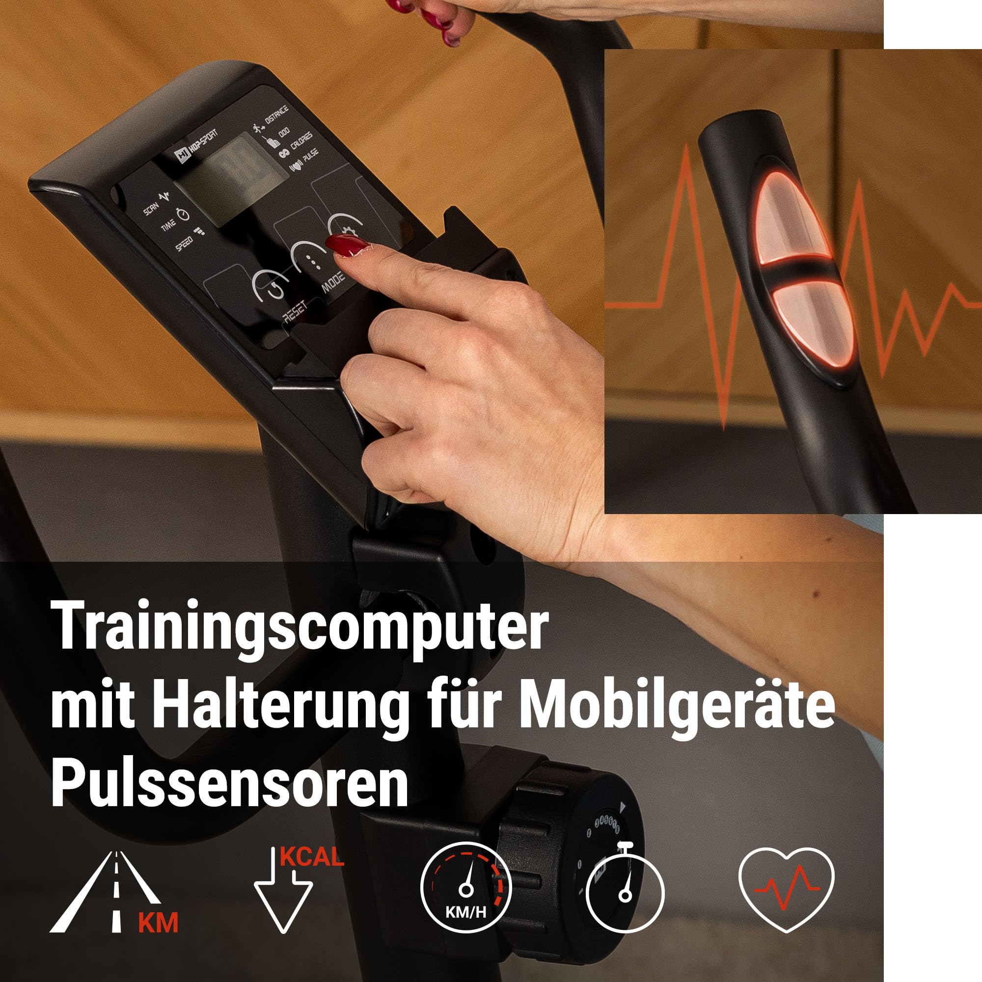 Hop-Sport Heimtrainer Vox - Ergometer Fahrrad für Zuhause mit Magnetischem Bremssystem, Verstellbarem Sattel und Pulsmessung, Fitnessbikes für Home Fitness, Indoor Bike