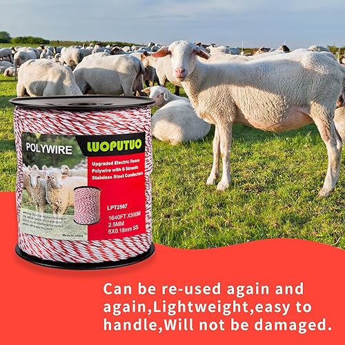 Miniatura 13 de Valla eléctrica Polywire - 3280 pies 6 hebras de acero inoxidable, alta conductividad, resistente al óxido y a los rayos UV Cercado portátil
