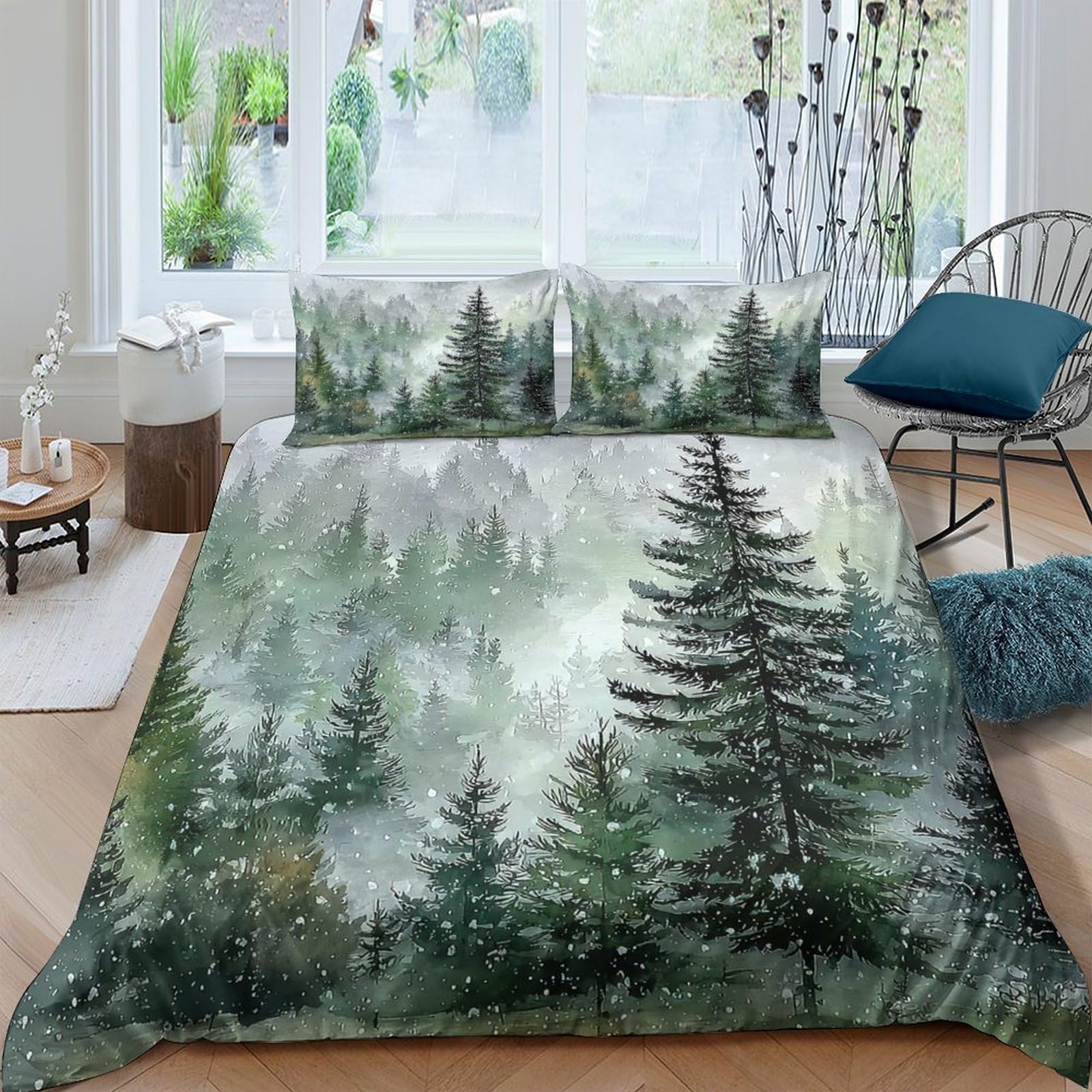 Ctjqhvkz Style-5 3D Printed Misty Pine Forest Fitted Sheet Microfiber Soft Green Landscape Mattress Cover Bedroom Decor Single（135X200cm）