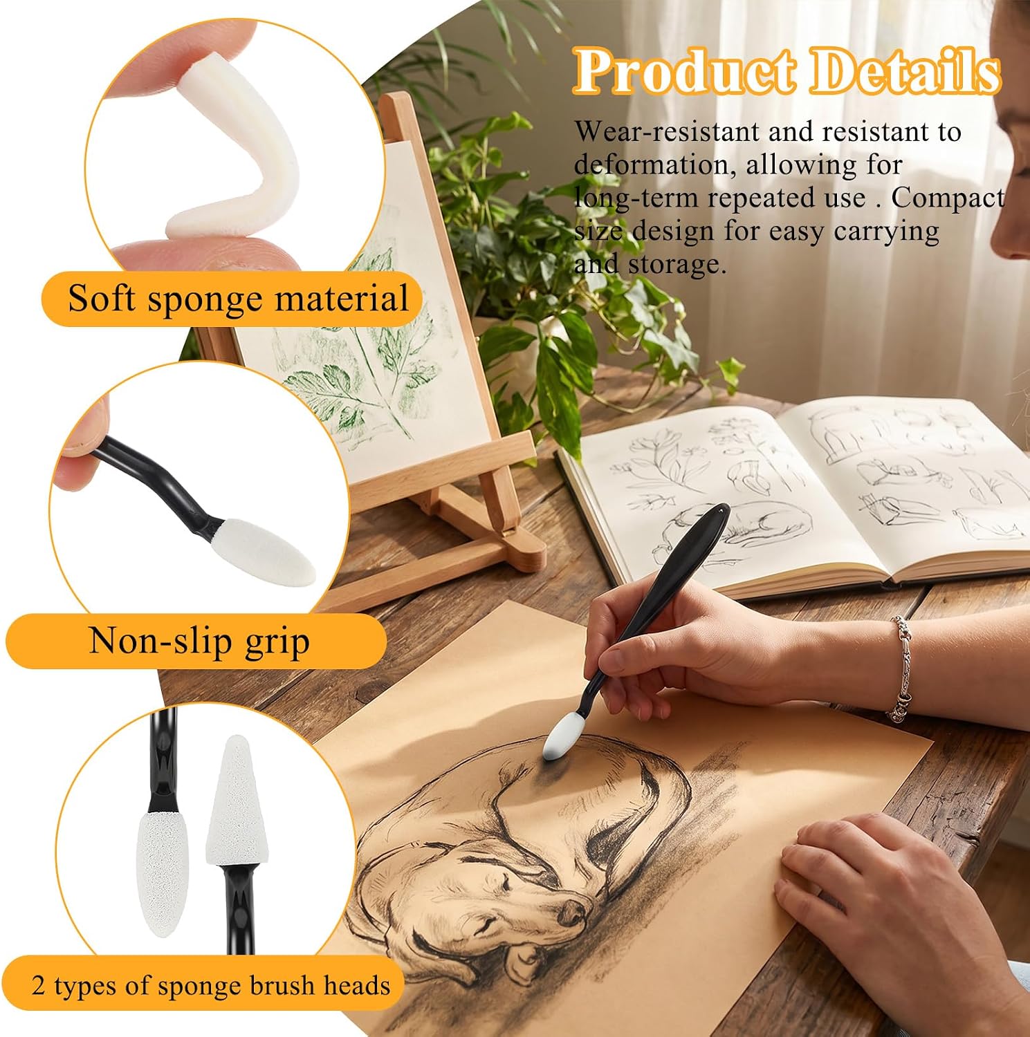 4Pcs Paper Art Blending Stumps, Oil Pastel Tools, Oil Pastel Blender Stump and 40 Pcs Blending Sponge Wipers, Sketch Drawing Tools Ideal for Highlighting, Shadowing, and Correcting Drawing
