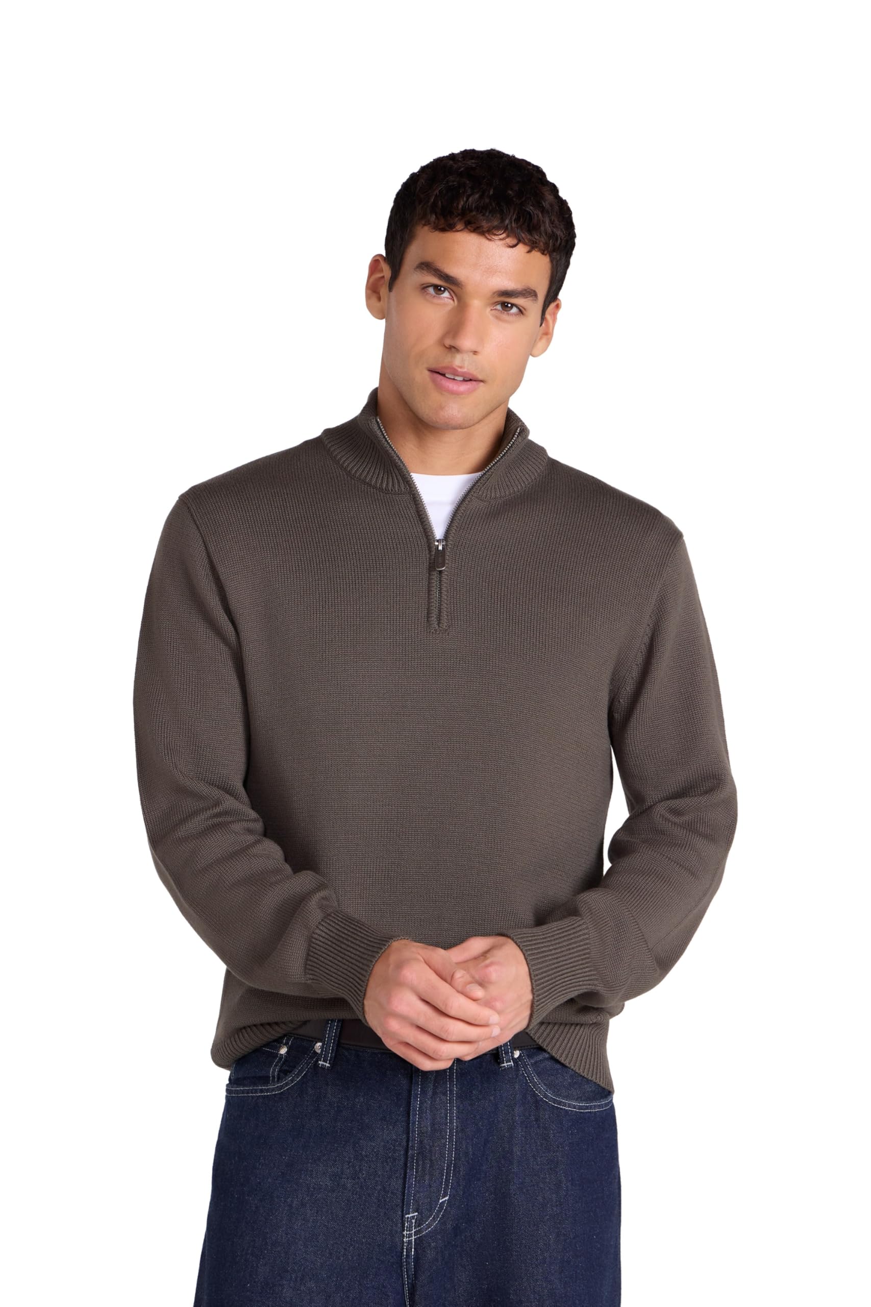 Animal Men's Khaki Ribbed Quarter Zip Jumper L
