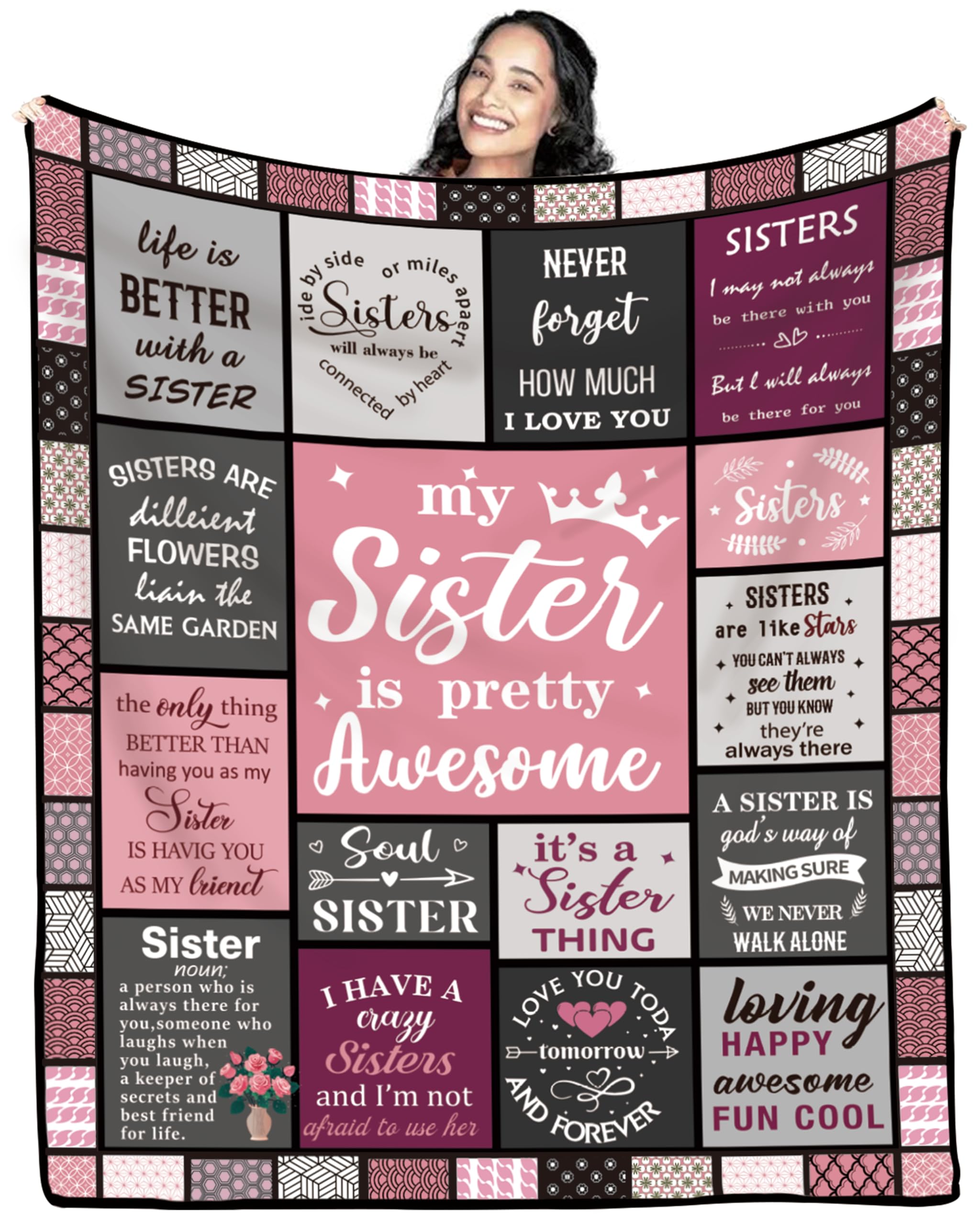 VivaJoy Sister Birthday Gifts - Perfect Sister Birthday Gifts Throw Blanket 60“ x 50”, Sisters Gift from Sisters Brother, Soft Cosy Blanket for Women, Bestie