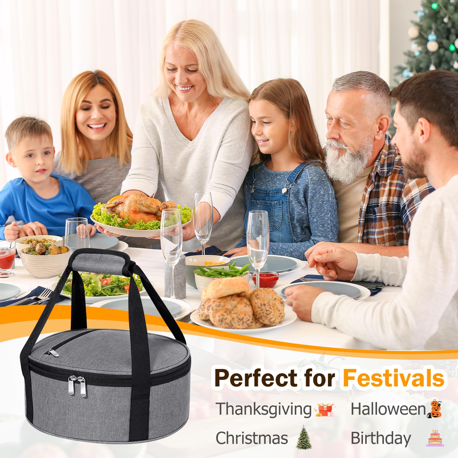 Cacerola redonda aislada, bolsa transportadora para tartas, portador portátil para alimentos calientes o fríos, bolsa térmica o enfriadora, bolsa de almuerzo de lasaña para fiestas de comida