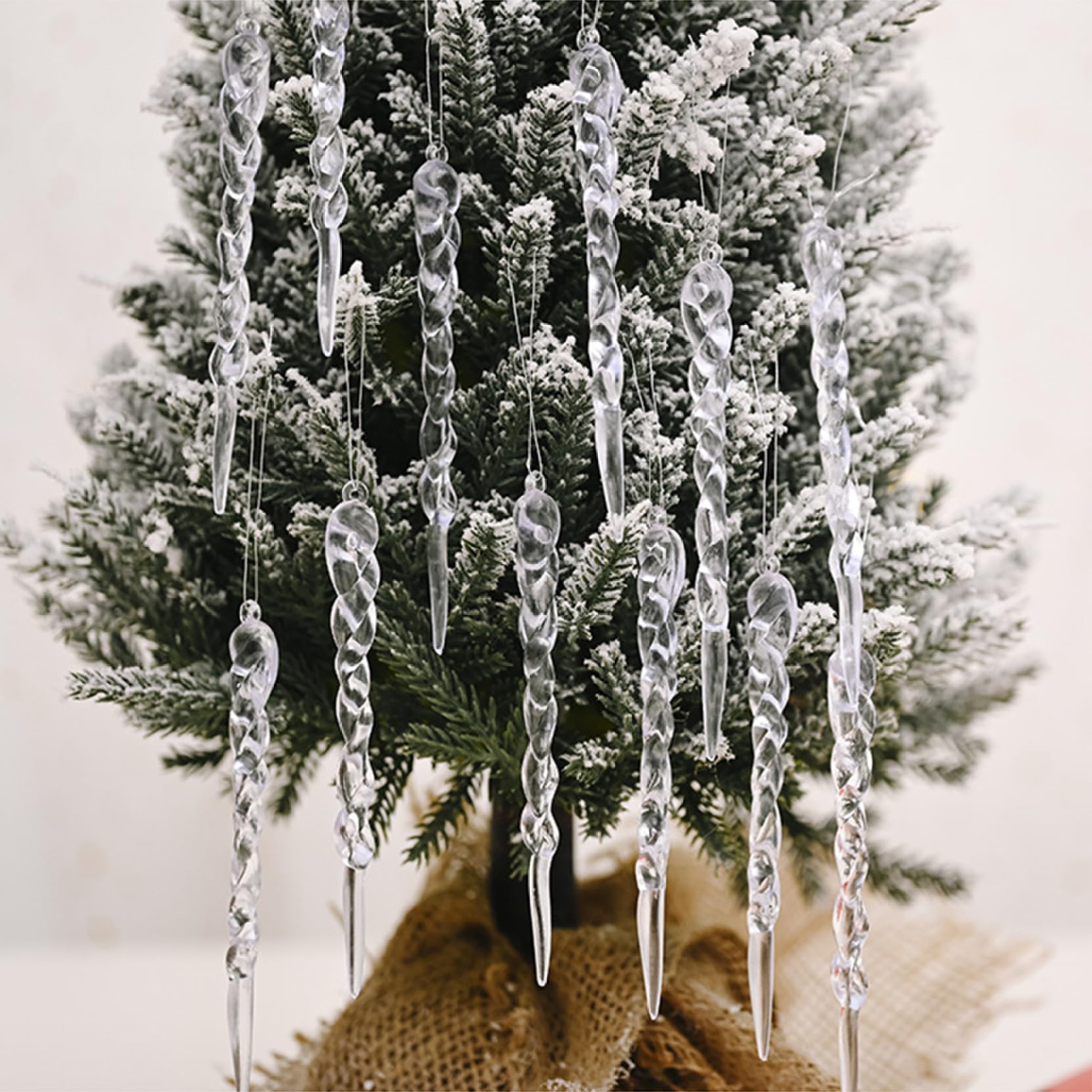 Icicle Ornaments 12Pcs 5in Realistic Transparent Acrylic Ornaments DIY Hanging Christmas Decorations for Winter Christmas Tree Home Party Icicle, for Tree, Chr