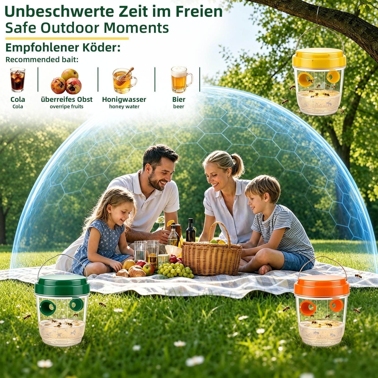 3 Stück Wespenfalle, Öko Wespenfalle für Draußen, Wespen Abwehr mit Aufhängegriff, Insektenfalle Draußen, Mittel Gegen Wespen Vertreiben, Fliegenfalle, Wespenabwehr für Garten Obstgarten Hof Camping
