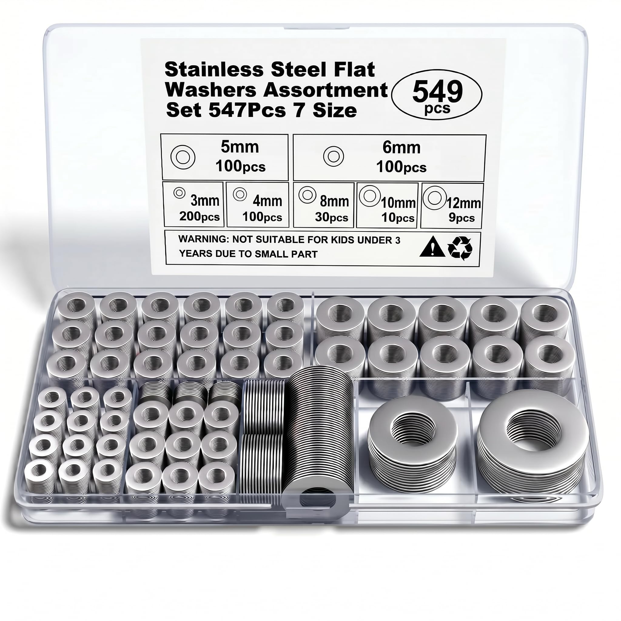 REGIS Edelstahl Unterlegscheiben Set A2‑304 V2A – 549tlg Flachscheiben & Karosseriescheiben, Größe M3‑M12, Rostfrei für Schrauben & Muttern (M3M4M5M6M8M10M12)