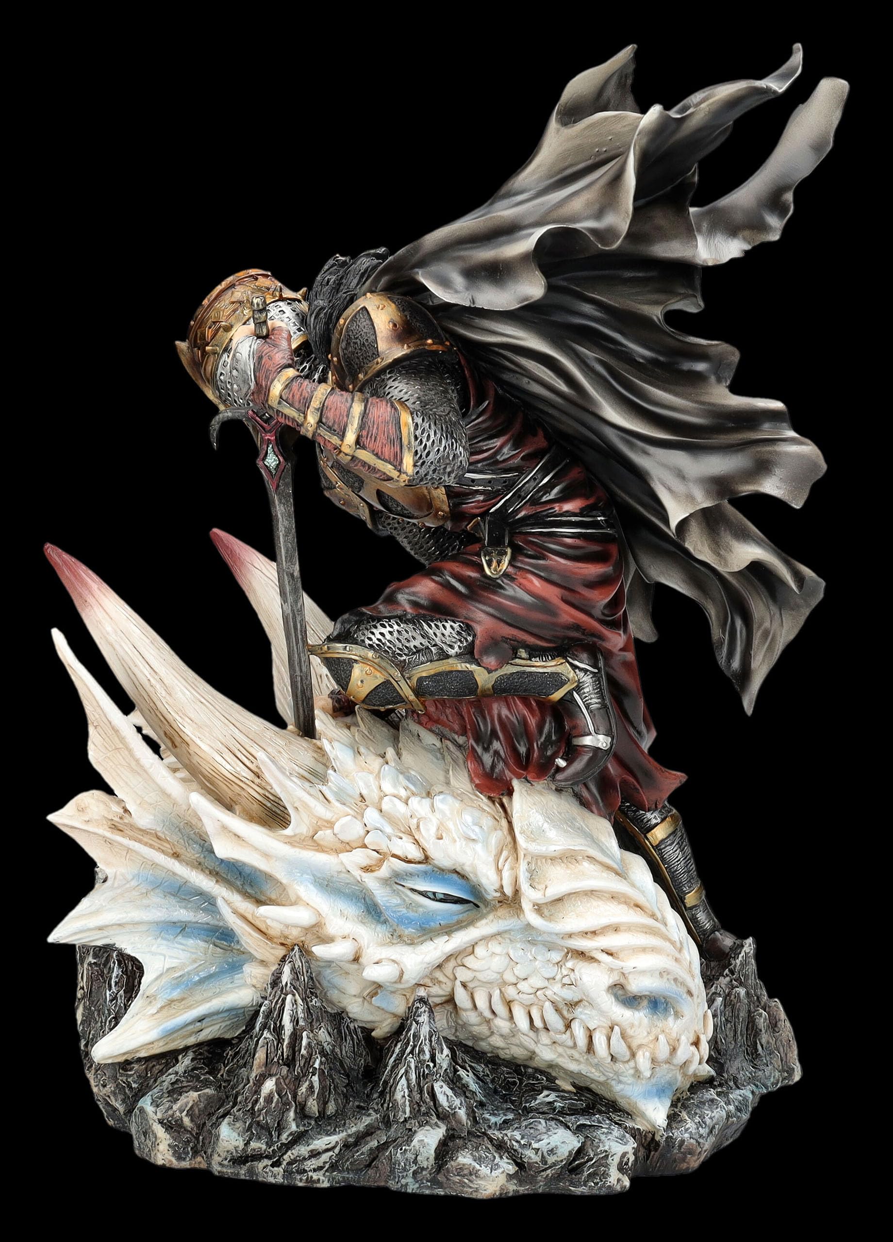 Figuren Shop GmbH Kreuzritter Figur – St. Georgs Letztes Opfer – handbemalte Fantasy-Deko (34 cm) – Tales of Aurelion Collection – Geschenkidee für Drachen & Fantasy-Fans