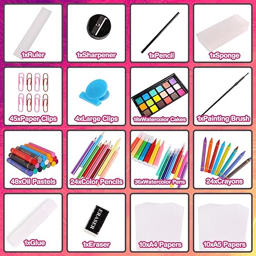 Miniatura 2 de Alloytop 226 piezas de suministros de arte y manualidades, lápices de colores, kit de suministros escolares, pintura, dibujo, boceto, colorear,