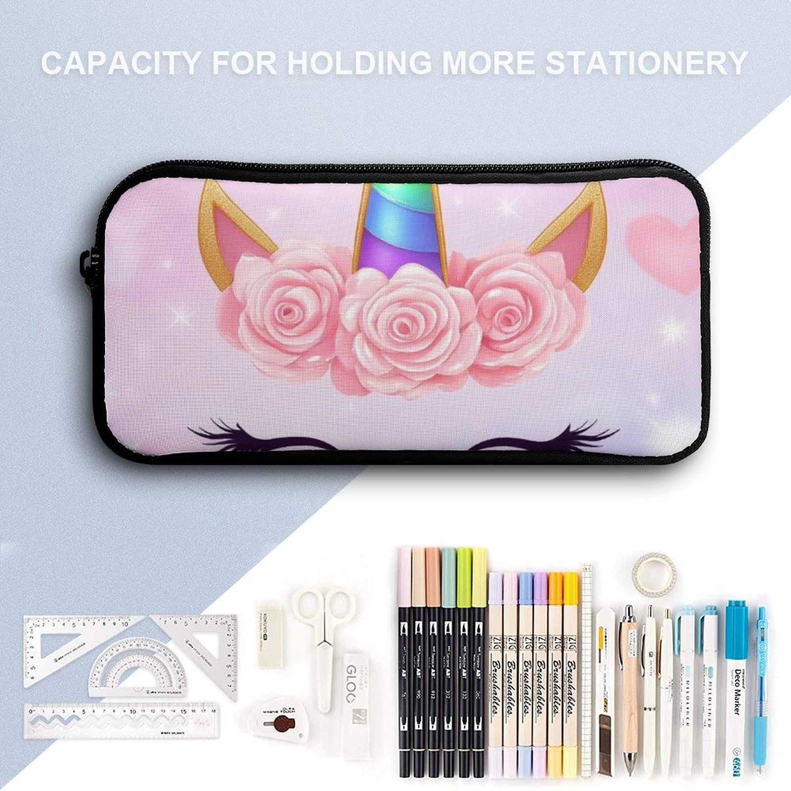 Ensemble sac à dos avec boîte à lunch et trousse de maquillage, idéal pour les voyages (motif licorne rose) (1
