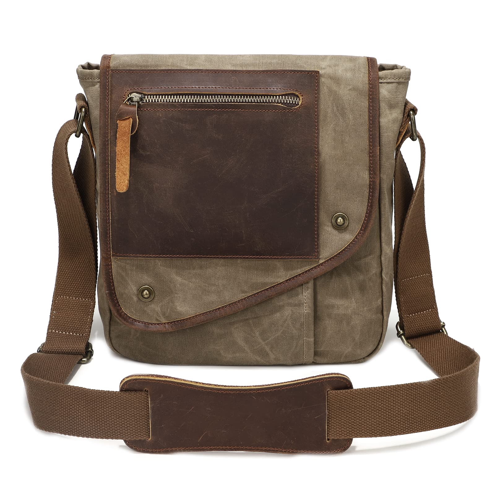 VARLIVOO Rétro Homme Sacs Bandoulière Sac d'épaule Sac Messager Commuer Voyager École Randonnée Camping Travail L'école Multifonctionnel Plusieurs Poches Imperméable Toile Kaki