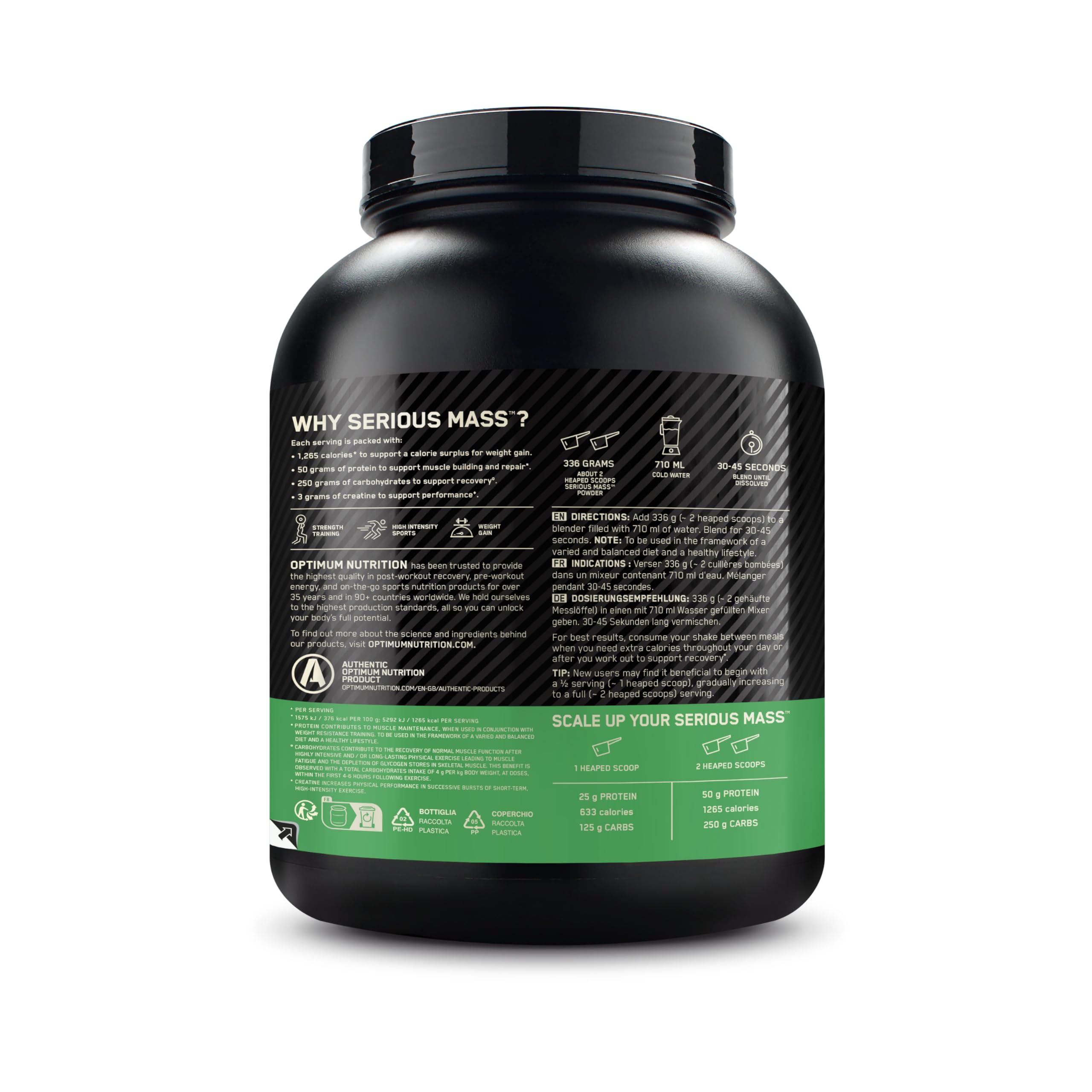 Optimum Nutrition Serious Mass Gainer en Poudre, Goût Cookies and Cream, 2.73kg, 8 Doses