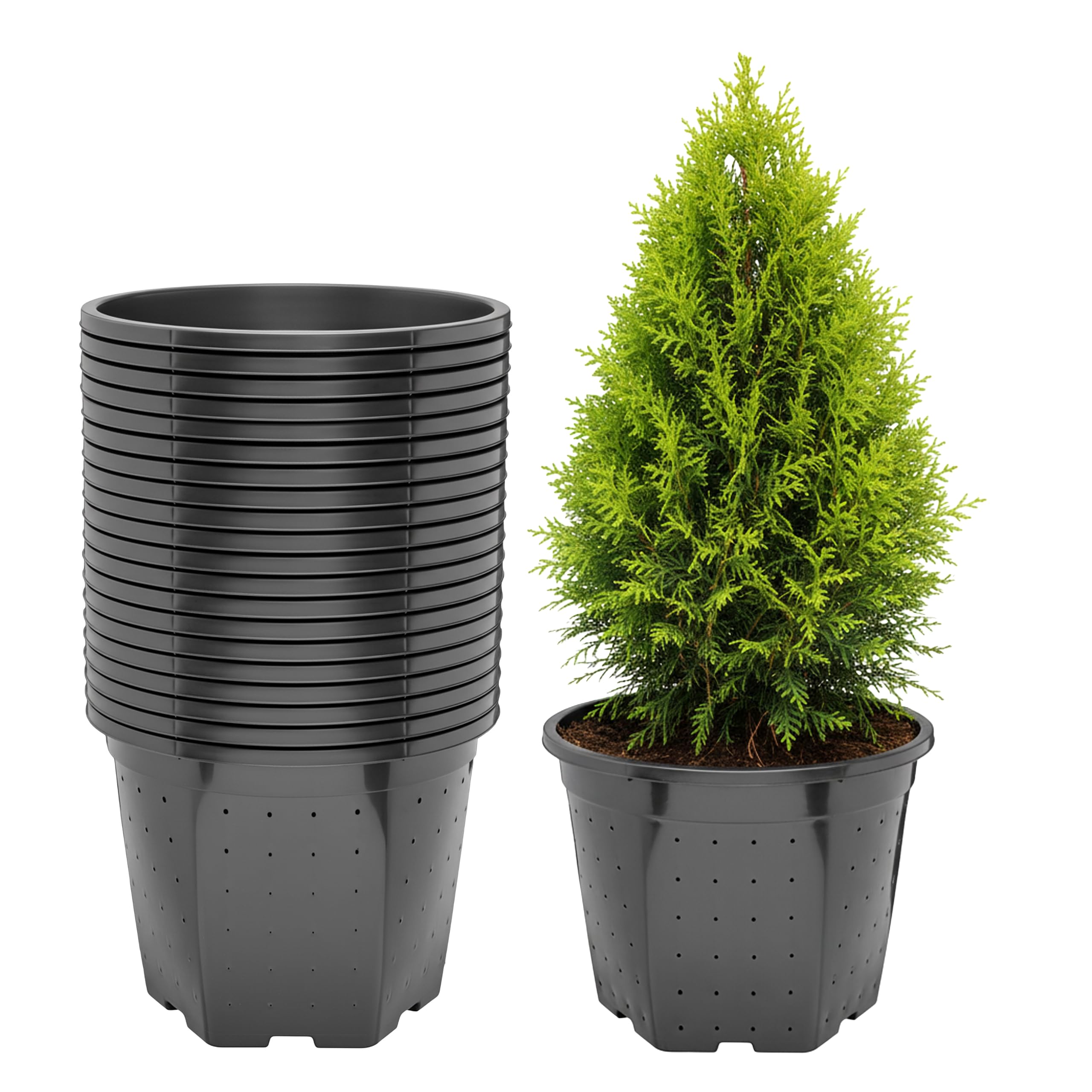 Garronda x20 Pots de Pépinière Ronds en Plastique Ø28 x 22 cm (10L) - Pot Semis Robuste avec Drainage Repiquage Pot de Fleur Exterieur Grande Taille et Culture de Conifères Serre Jardin GD-0205 Noir