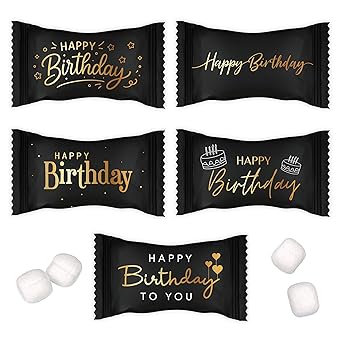 Gift Boutique Happy Birthday Candy, Black Gold Birthday Buttermints Party Favors, 100 Count Individually Wrapped Cream Mints, 13 oz Candy Buffet