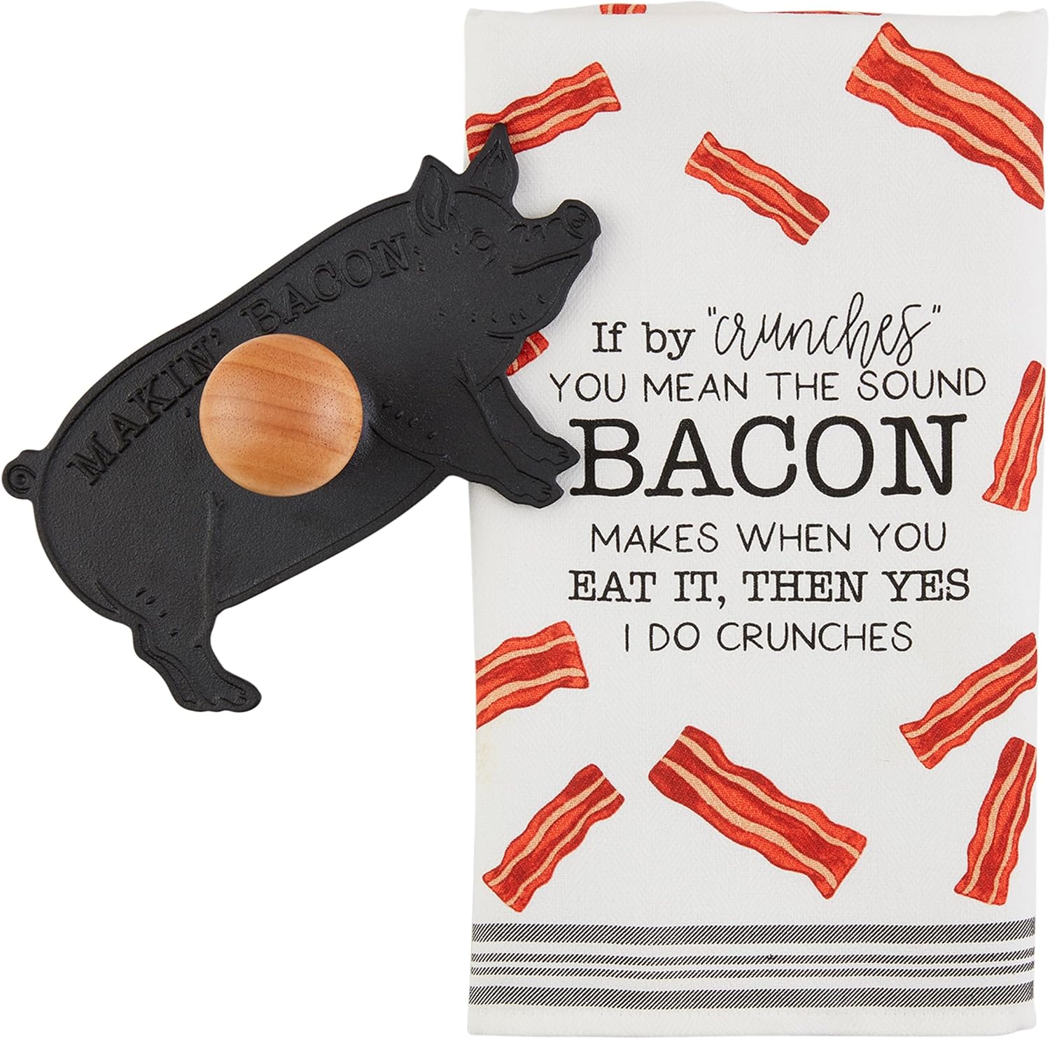 Mud Pie Bacon Press and Towel; Press 4 1/2" x 8 1/4" | Towel 26" x 16 1/2"