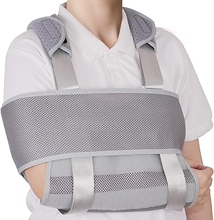 Arm Sling and Adult Shoulder Immobilizer, Used for Adjustable Elbow Support for Shoulder Injuries, Rotator Cuff Tears, Clavicle Injuries, Dislocations, Fractures, and Arm Strains, Can be Used during Sleep. (Grey-fixed)