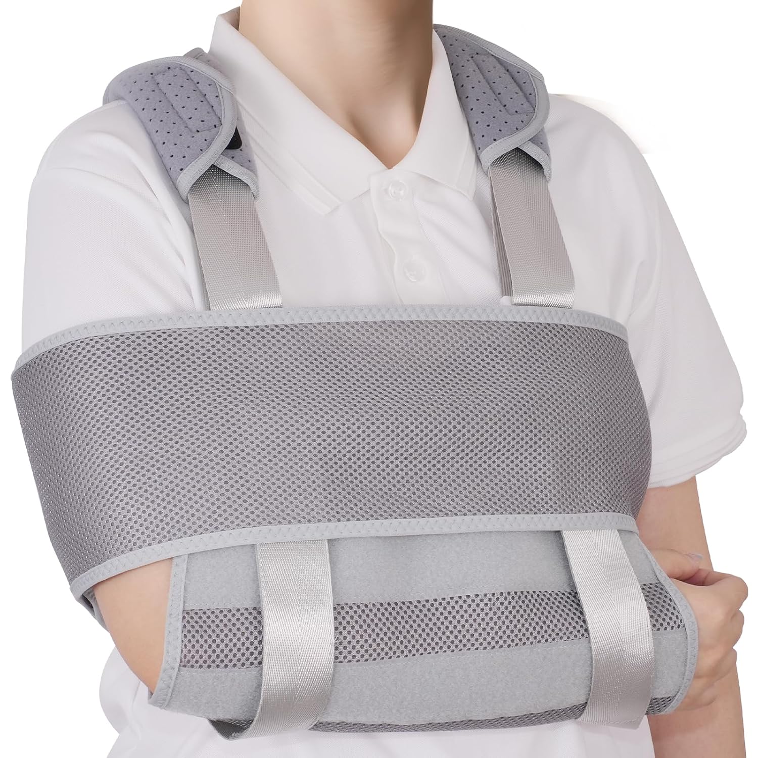 Arm Sling and Adult Shoulder Immobilizer, Used for Adjustable Elbow Support for Shoulder Injuries, Rotator Cuff Tears, Clavicle Injuries, Dislocations, Fractures, and Arm Strains, Can be Used during Sleep(Grey)