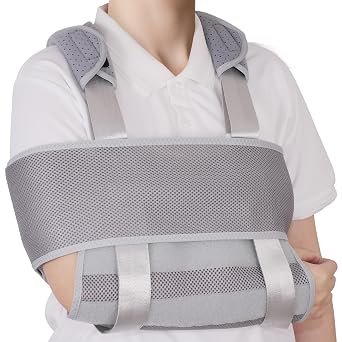 Arm Sling and Adult Shoulder Immobilizer, Used for Adjustable Elbow Support for Shoulder Injuries, Rotator Cuff Tears, Clavicle Injuries, Dislocations, Fractures, and Arm Strains, Can be Used during SleepGrey