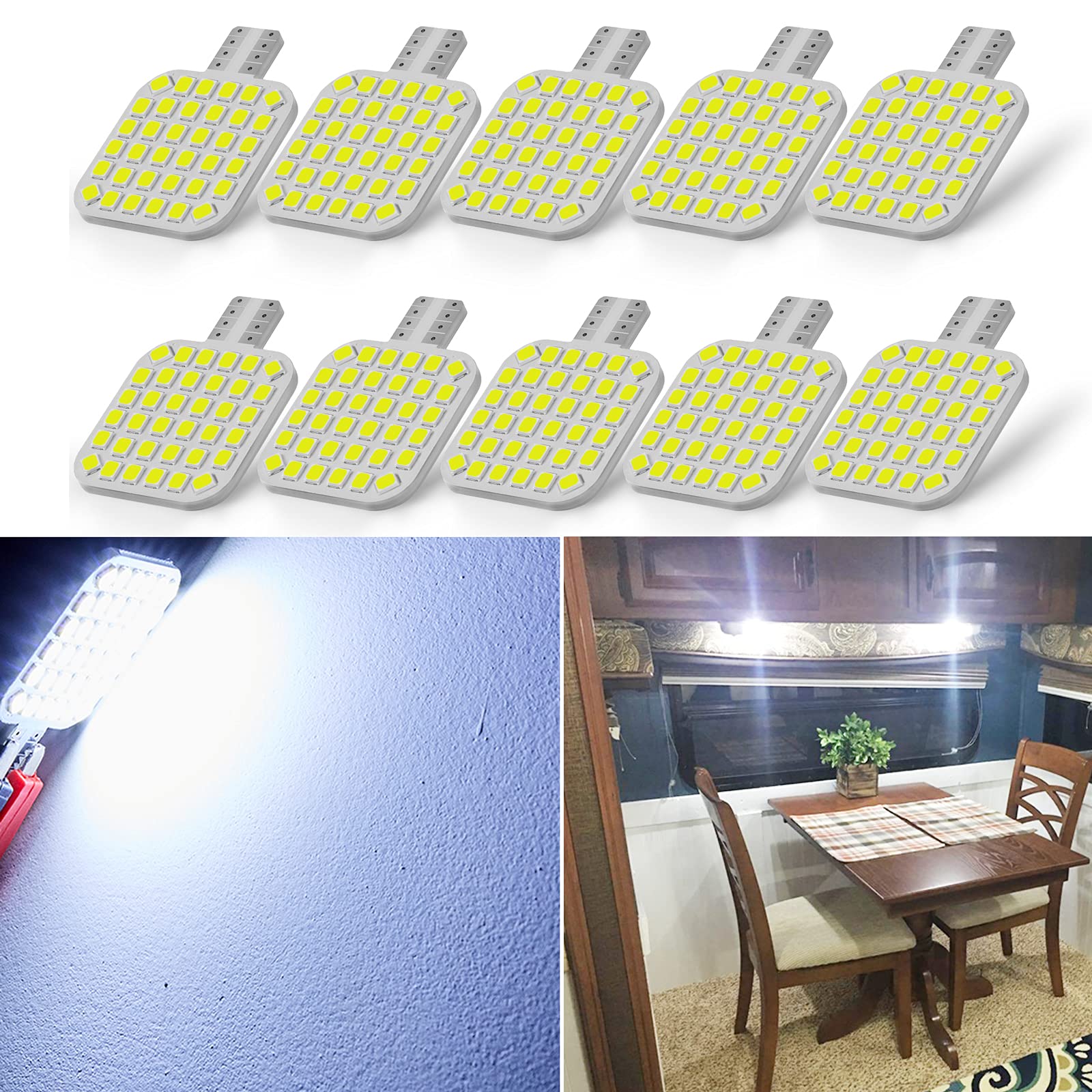 10PCS 921 Interior LED Light Bulbs for RV, Super Bright 36-SMD Cool White T10 922 912 194 LED Bulbs Replacement for Camper Trailer Motorhome Indoor Ceiling Dome Lights