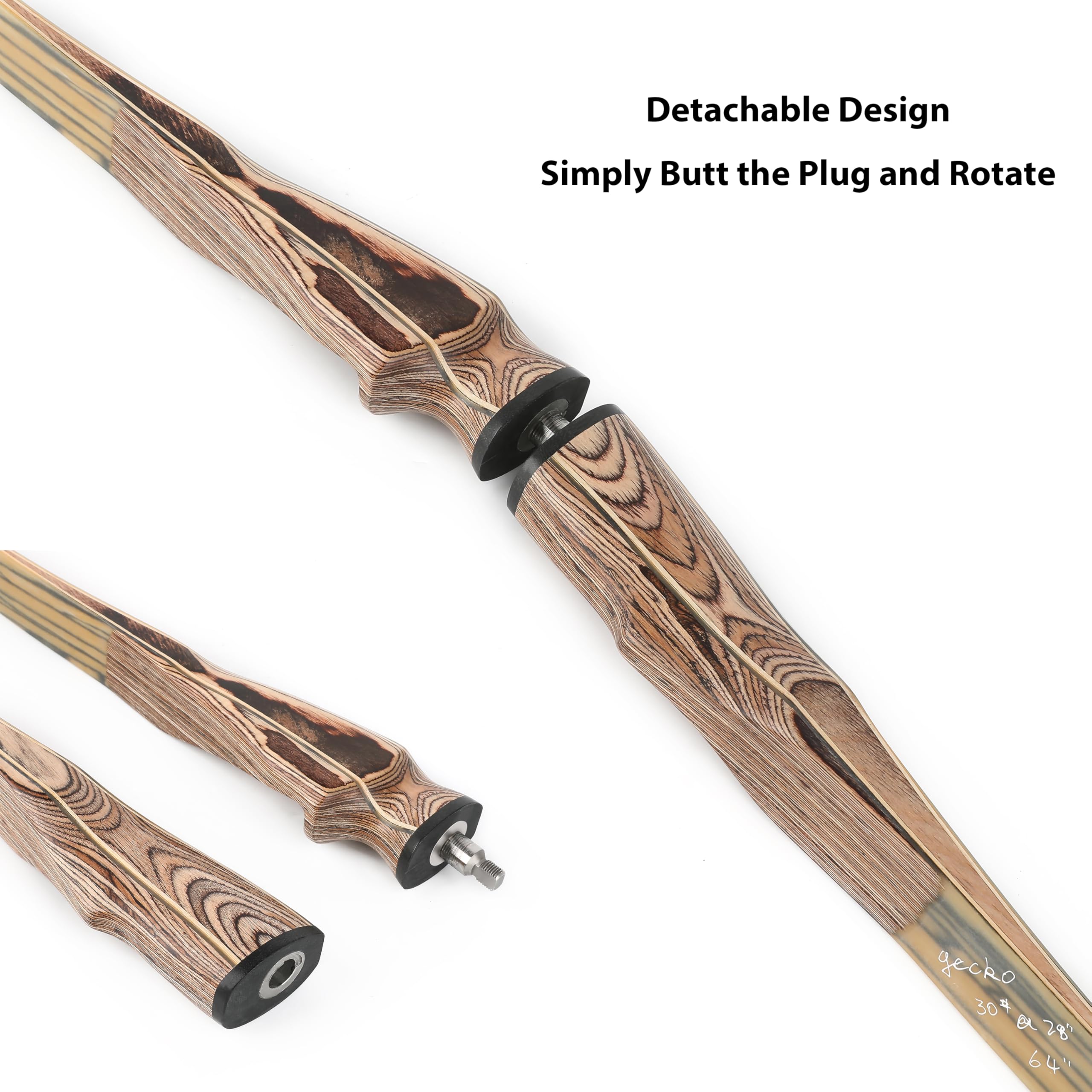 Bogenschießen Takedown Traditioneller Langbogen Recurve Bogen und Pfeile Set, 60“ 62“ 64“ Handgefertigt Abnehmbarer Jagdbogen Dreieck Longbow 20-50lbs Horsebow