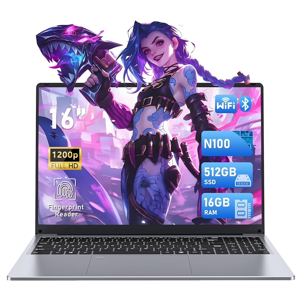 FUNYET Laptop Computer, Gaming Laptop 2025 Windows 11 Pro, 16 Inch Lap Top PC, 16GB RAM 512GB SSD, Intel 12th Gen N95 Processor(up To 3.4 GHz), Backlit Keyboard, Fingerprint Unlock, FHD 1920 * 1200