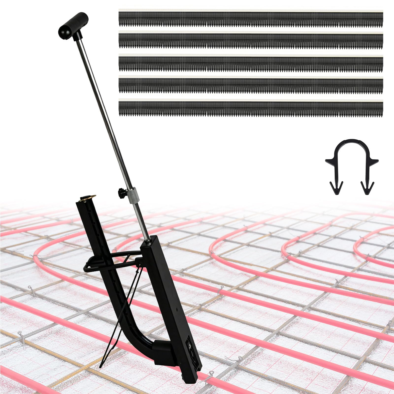 Tackergerät 90cm für Fußbodenheizung Rohrhaltern, Tacker Handgeführte | mit 500 Stück Tackernadeln 40mm, Aufstellständer, Abnehmbar Tacker für Fußbodenheizungsrohr, für Rohre Ø14–20mm Rohr PEX