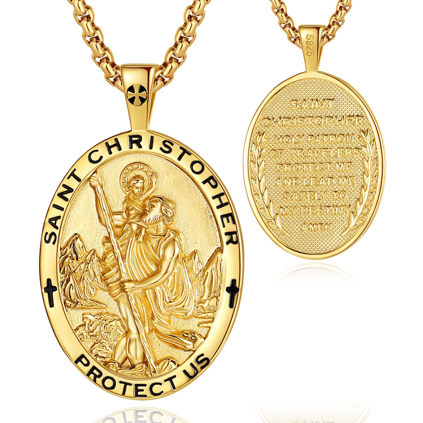 EUDORA Collana in argento Sterling 925 con San Cristoforo/San Benedetto/San Michele/Vergine Maria/San Giuda Tadeo/Buona Croce Pastore/Arcangelo Collana con Medaglia di Protezione Amuleto Religioso