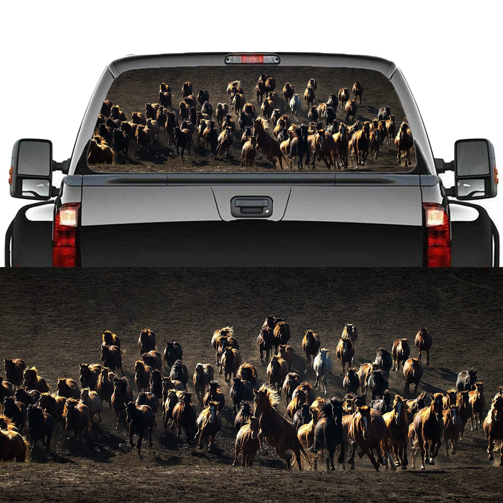 Decalcomania per lunotto posteriore del camion con cavallo di destriero, adesivo in vinile perforato per finestrino posteriore auto, adesivo per pannello posteriore auto, decalcomanie per camion, SUV,