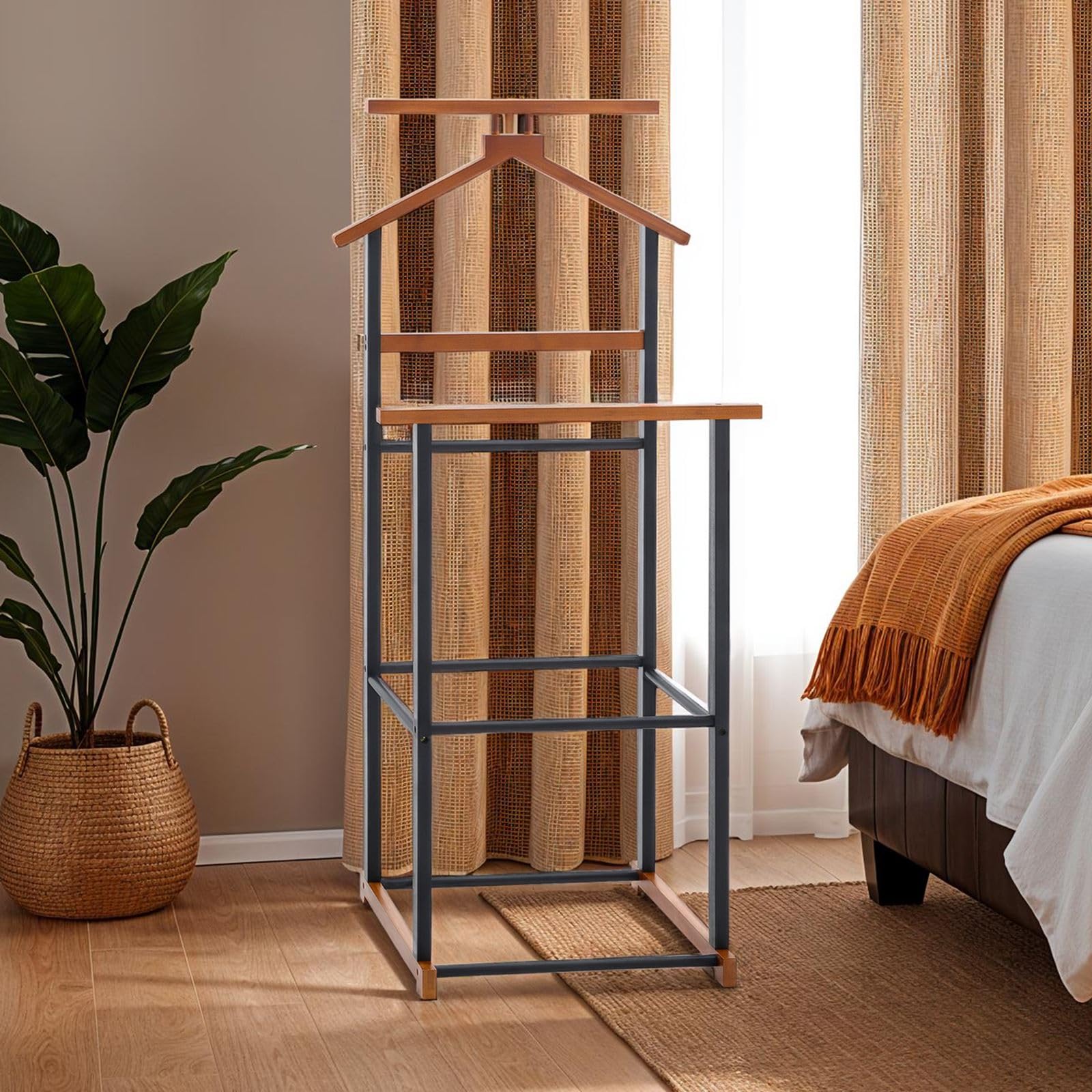 IDIMEX Valet de Chambre Kanna chevalet de Nuit Double Portant pour vêtements, en Bambou Noir et Vintage
