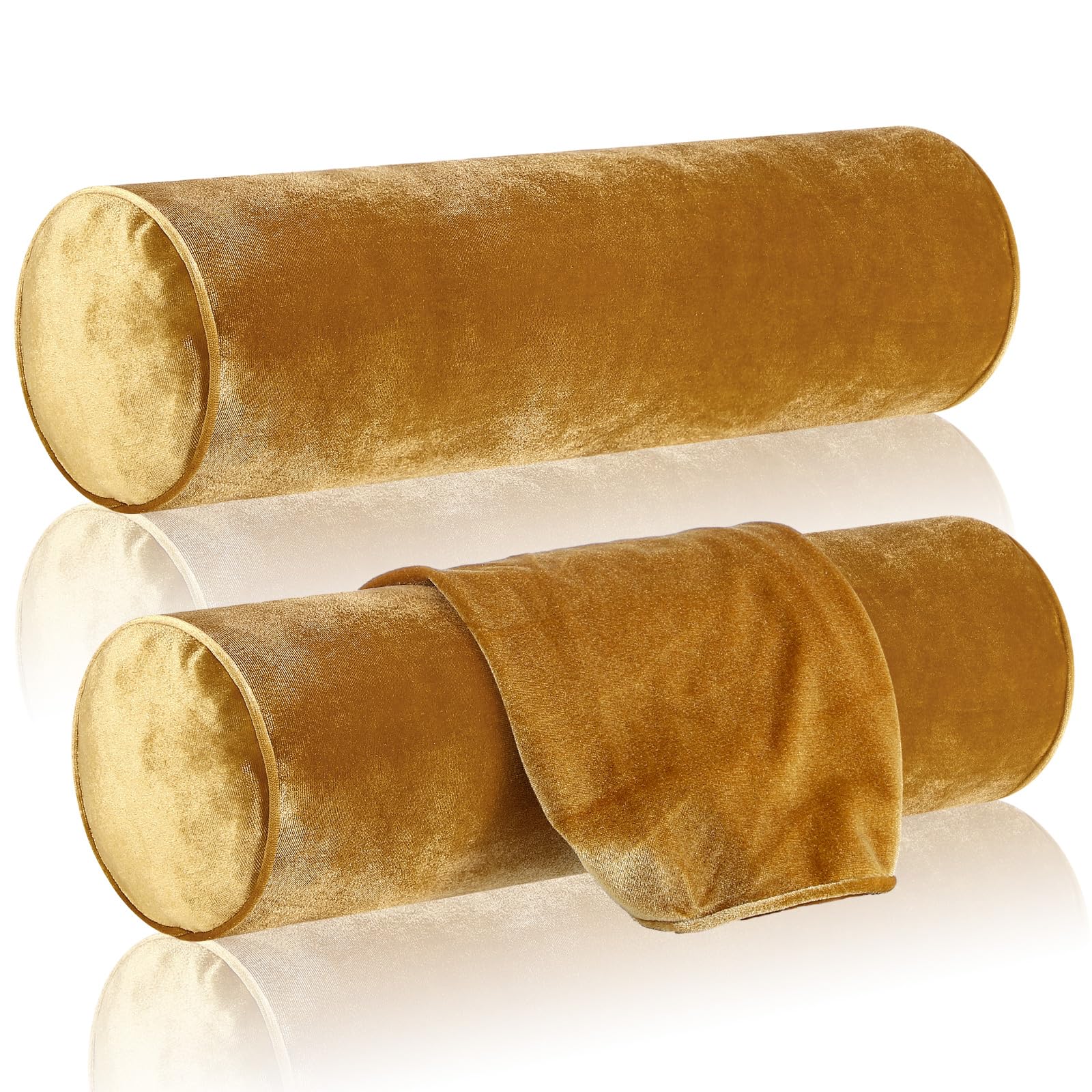 2 Pcs Luxury Velvet Round Pillowcase 4 x 17 Inches Cervical Neck Roll Bolster Round Neck Pillowcase for House Home Decor Cylindrical Pillow Cushion (Gold)