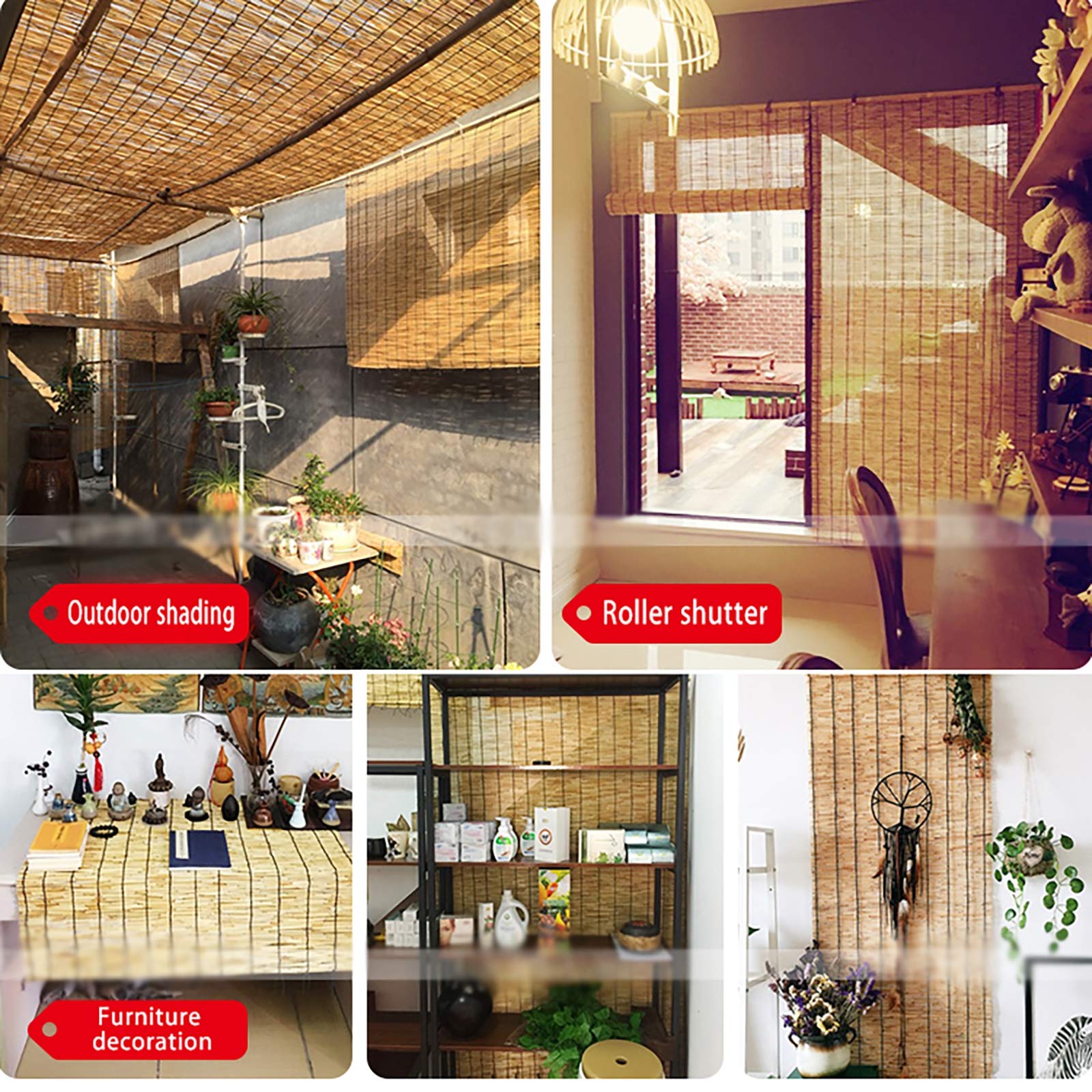 QWEASDF Natürliche Reed Rollos, Sonnenschutz Sichtschutz Rollo Bambus Seitenzugrollo, Natürliches Umweltschutzmaterial, für den Außenbereich/Innen, Patio, Sonnenschirm Fensterläden,110x250cm/44x99in