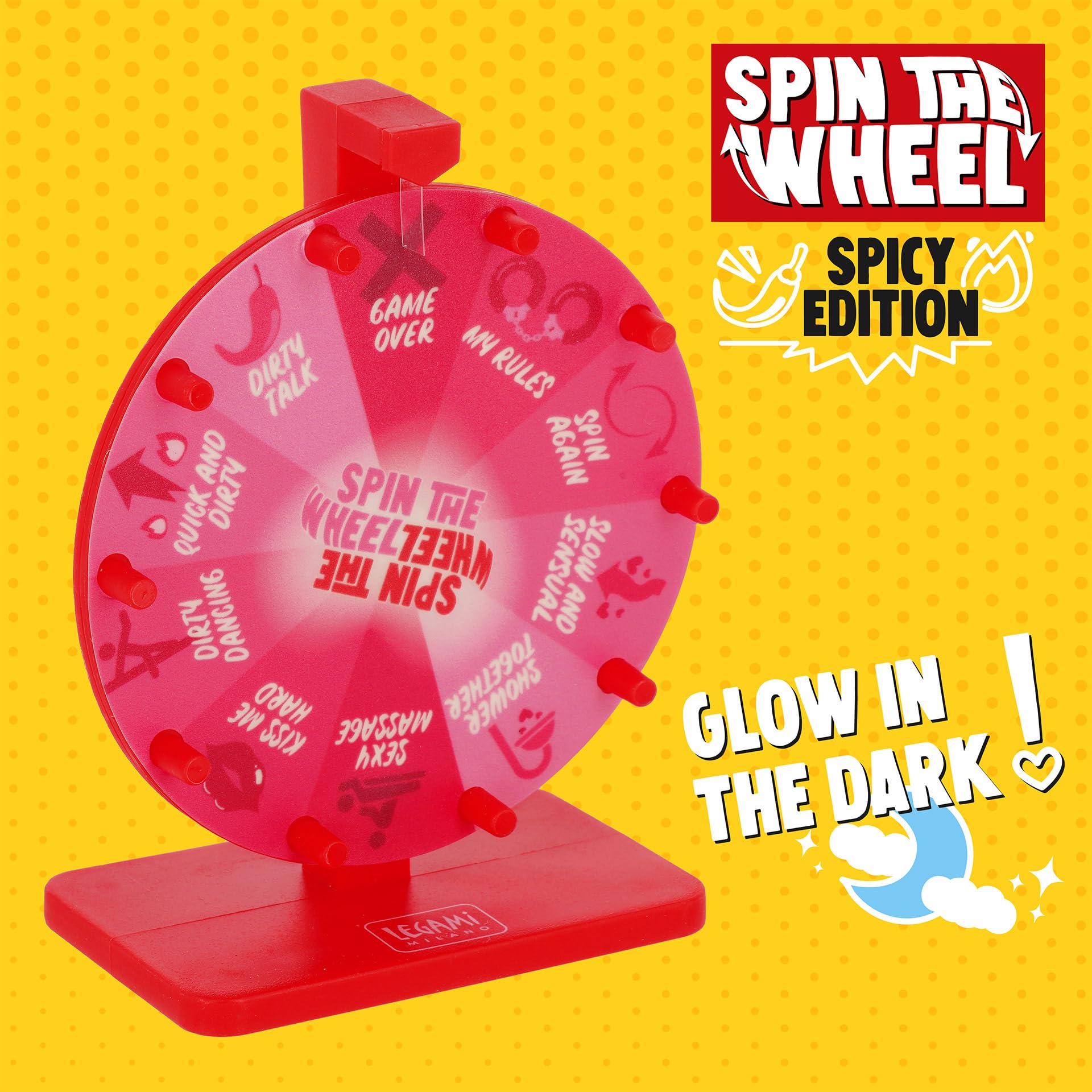 Legami - Ruota delle Risposte, Spin The Wheel, Gioco della Ruota Sexy, 10 Possibili Attività, Dettagli Luminosi al Buio