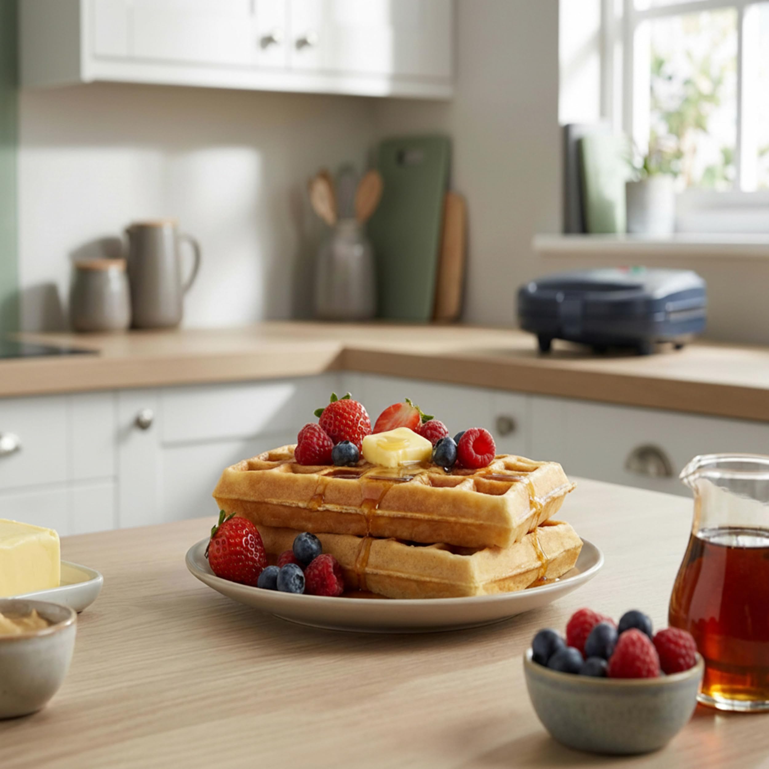 Progress Mellow Waffle Maker - 2 rebanadas, control automático de temperatura, luces indicadoras de encendido/listo, placas de cocción antiadherentes, asas de transporte frías al tacto, 750 W