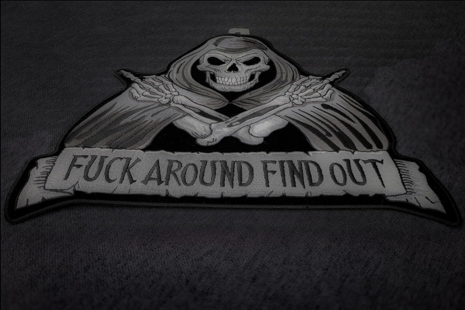 Skull Reaper Fuck Around Find Out Patch, Large Skull Patches for Biker Jackets (PL7205)