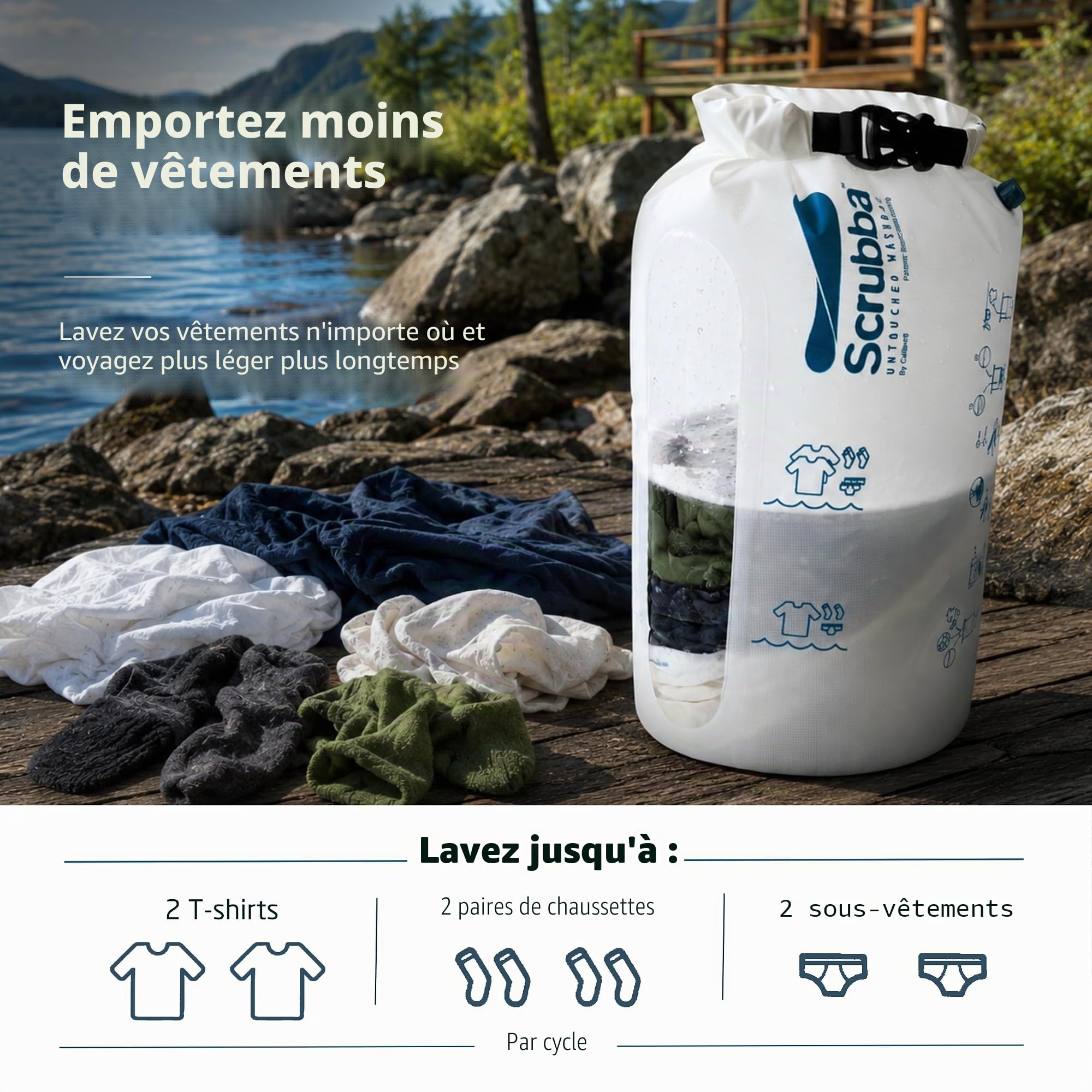 Scrubba UNTOUCHED Sac de Lavage – Machine à laver portable écologique – Légère & manuelle – Idéal pour voyages, camping & vêtements bébé – Utiliser avec lessive ou savon – 150g