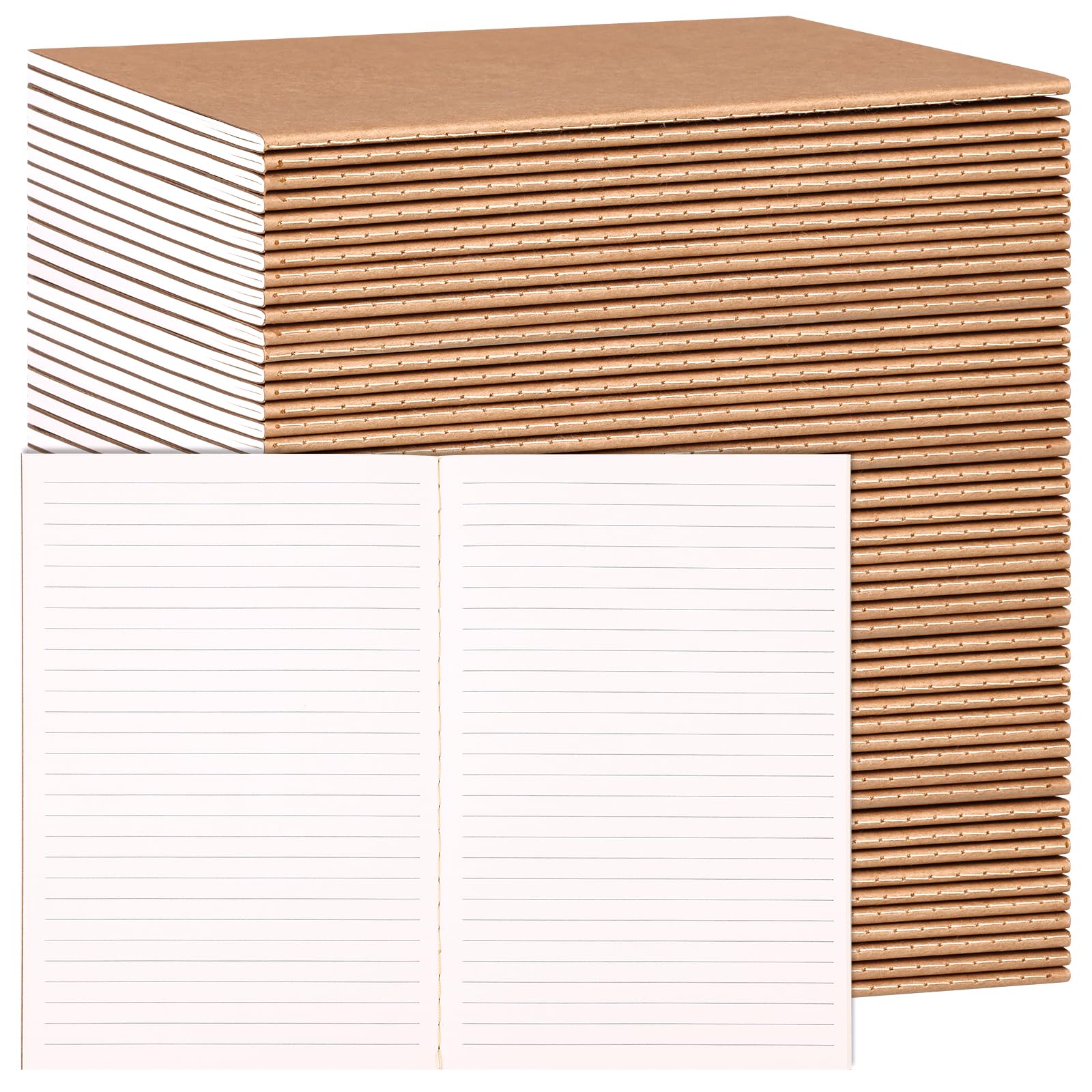 LABUK Notizbücher aus Kraftpapier, A5, 21,6 x 14,9 cm, liniert, 30 Blatt/60 Seiten, 48 Stück