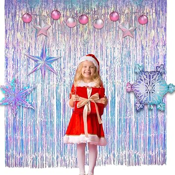 2pcs Purple Tinsel Curtain, 3.2ft x 6.5ft Purple Foil Curtain Hanging Streamers, Foil Fringe Curtain Backdrop Lilac Curtain Metallic PurpleDoor Curtains for Birthday Disco Party Decorations Mermaid